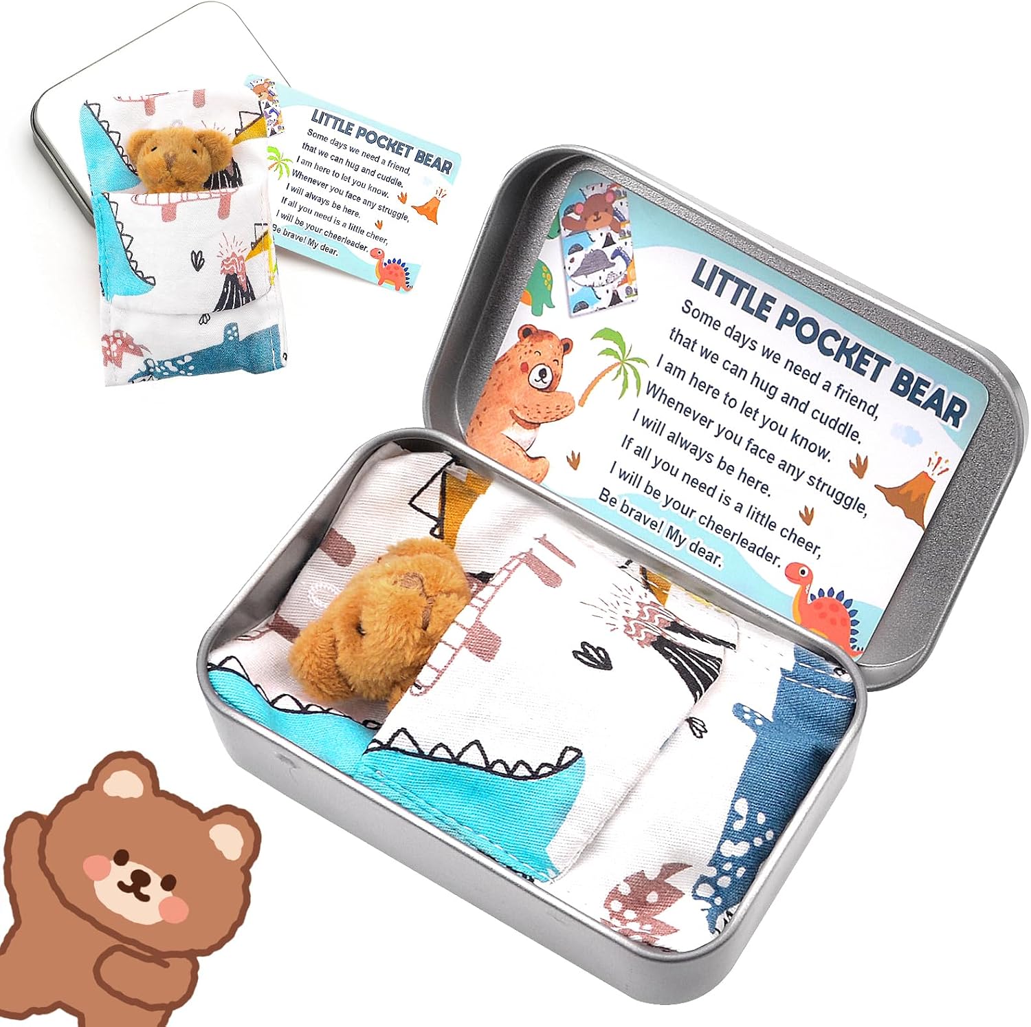 Little Pocket Bear Hug | Soft Comfortable Teddy Bear in a Tin Box | Mini Pocket Bear Plush Toys | Cute Fun Stuffed Animal Teddy Bear Doll Christmas Birthday Gifts for Kids