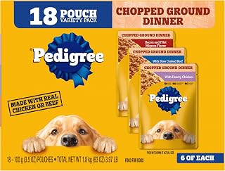 Pedigree Chopped Ground Dinner Dog Food 18-Count Bacon Filet Mignon Variety Pack, 3.5 oz. Pouches