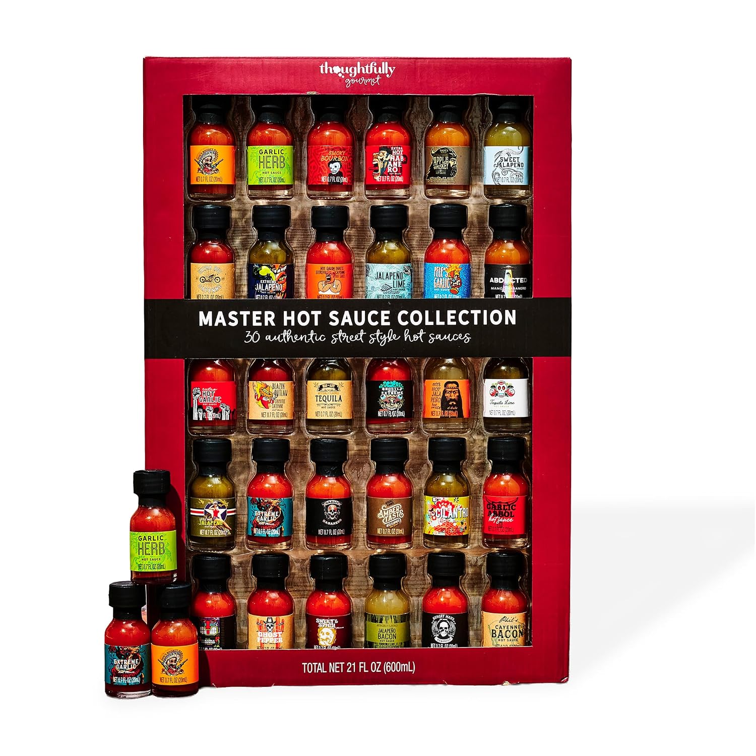 Thoughtfully Gourmet, Master Hot Sauce Collection Sampler Set, Flavors Include Garlic Herb, and More, Hot Sauce Gift, Set of 30