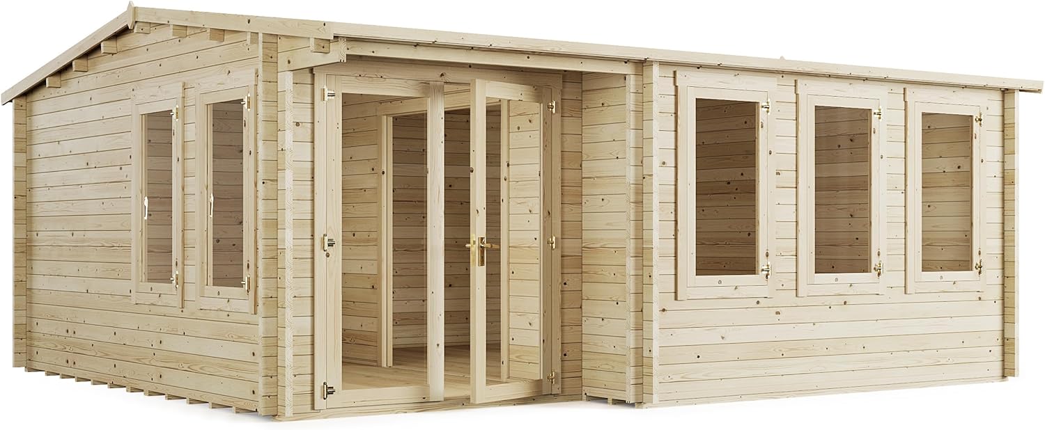 BillyOh Kent 5.5m x 5m Log Cabin Garden Office Studio Summer House Shed, Stylish Apex Design, Standard Treated β Durable Garden Room Space with Double Doors, Easy Assembled Summer House