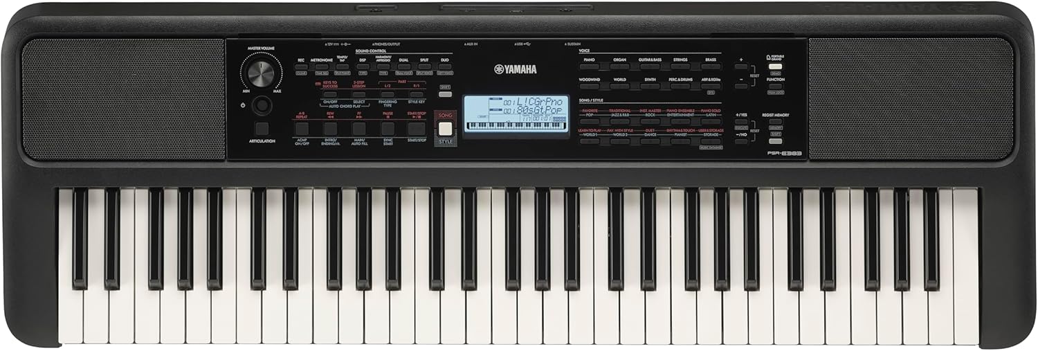 Yamaha 61 Touch Sensitive Keys Portable Keyboard for Beginners with Music Rest, Power Adapter PSR-E383