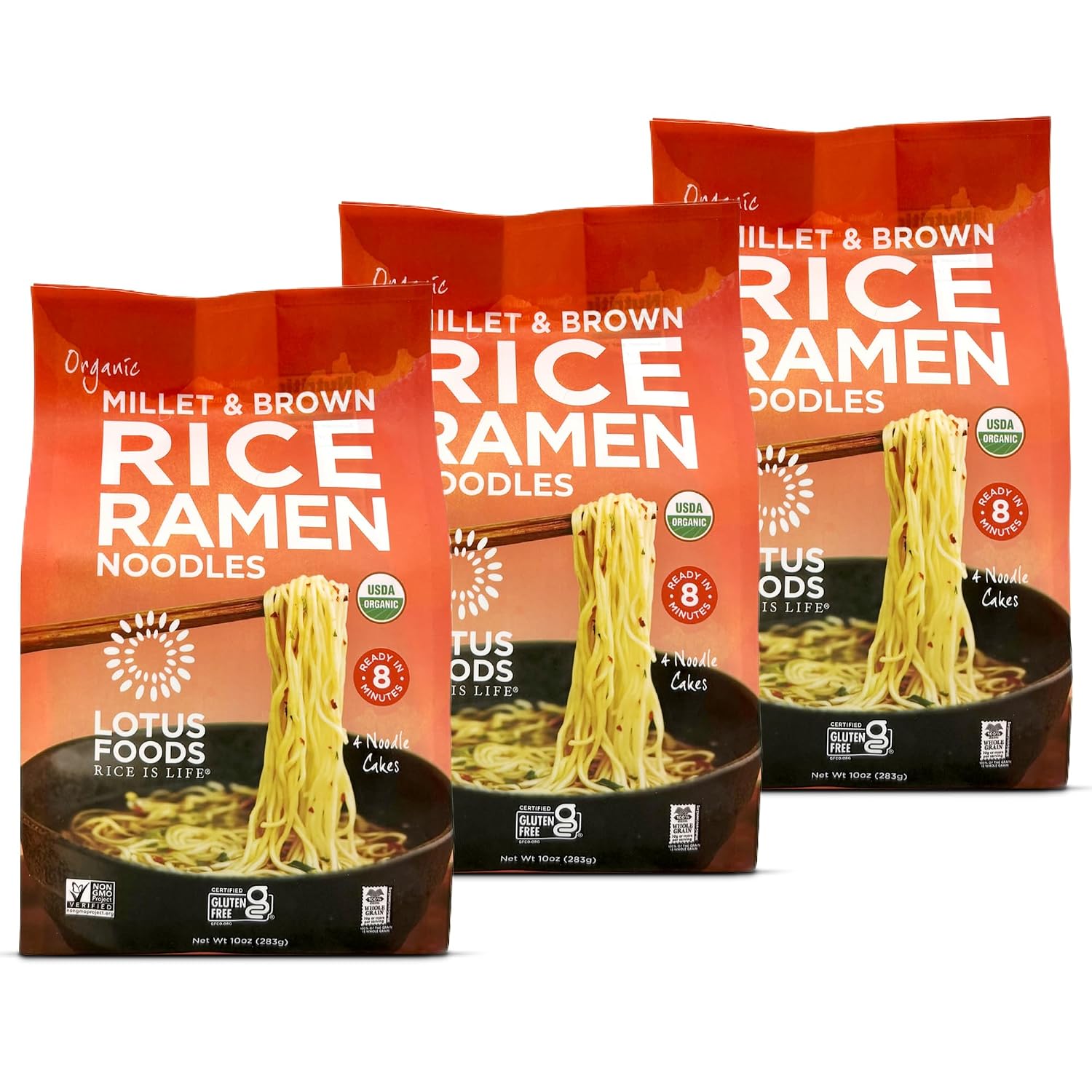 Lotus Foods Organic Millet & Brown Rice Ramen - 10 Oz Bags (Pack of 3)