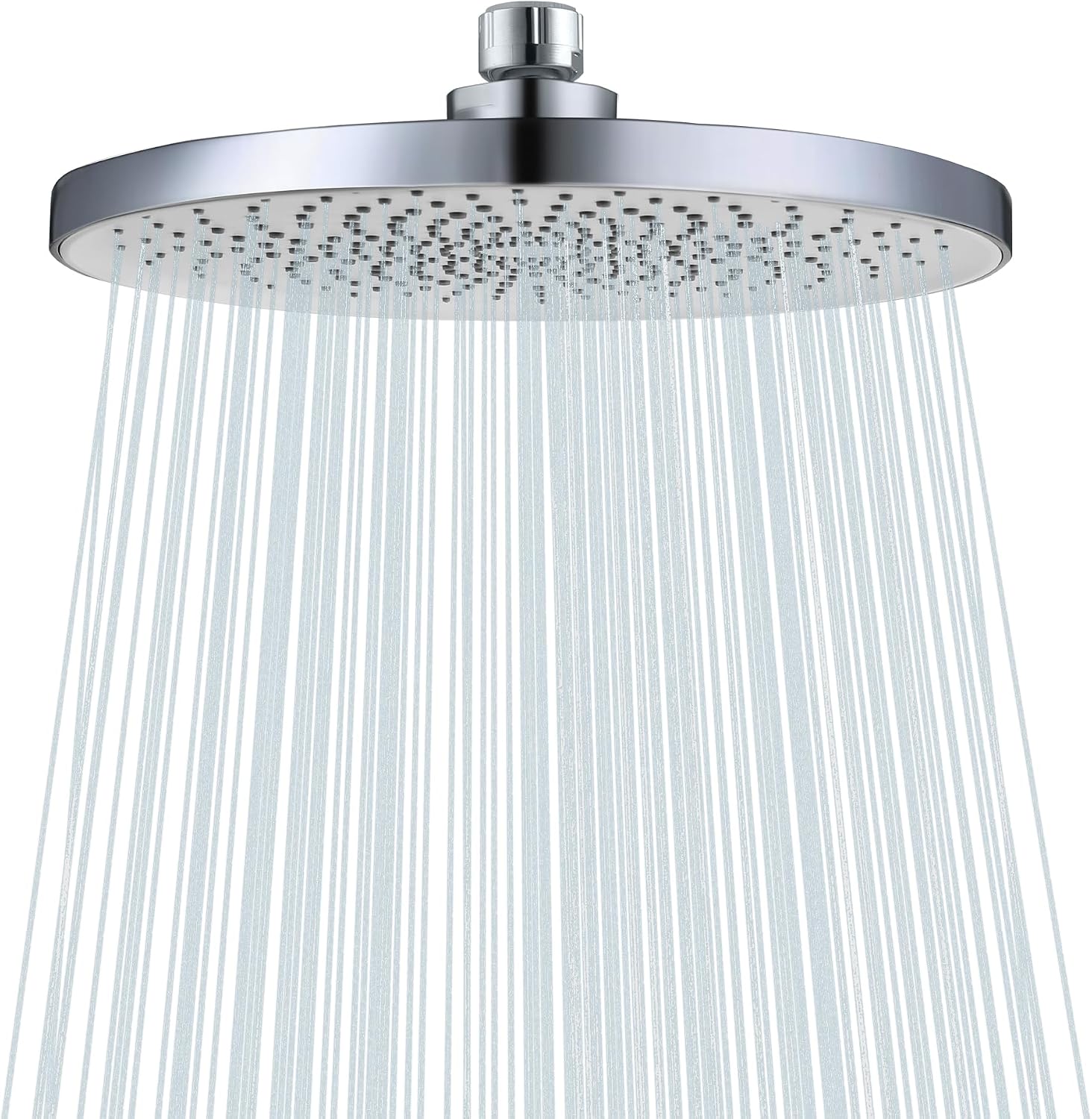 Rainfall Shower Head Fixed Showerhead 8.8-Inch Round Bathroom Rainhead Overhead Waterfall Shower Head with Adjustable Swivel Ball Joint | G1/2" Universal Fitting | ABS Chrome-White