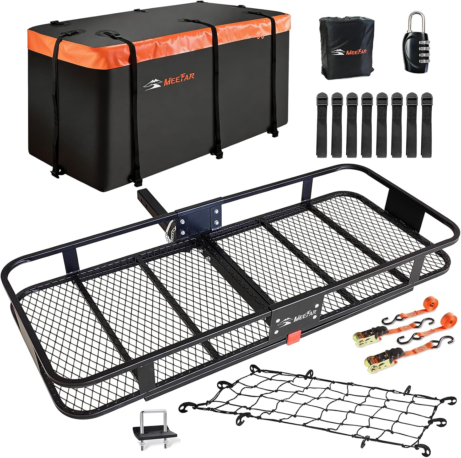 Hitch Mount Cargo Carrier Rack Basket 60"*25"*6"+Waterproof Bag 25 Cu.Ft.