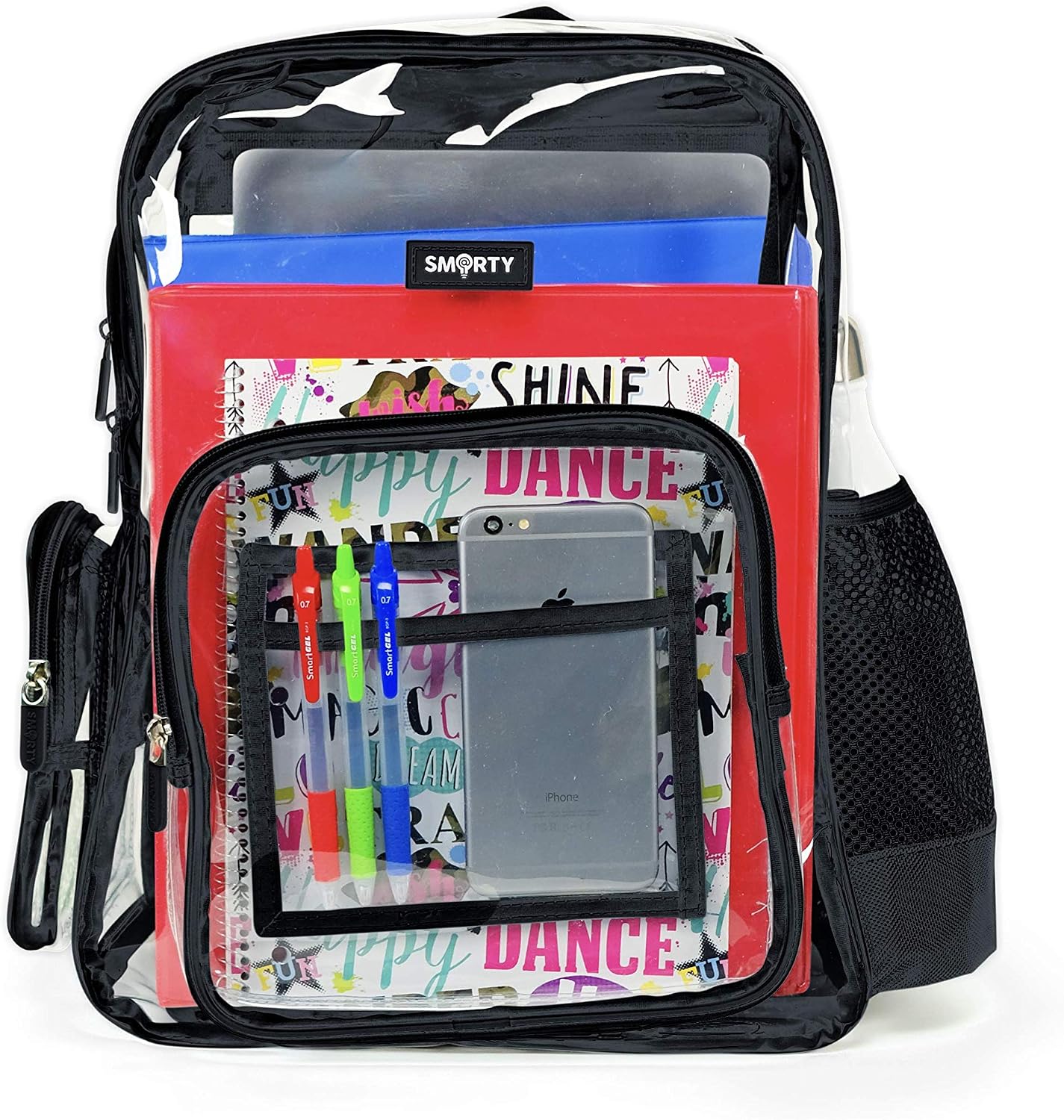 SMARTY Heavy Duty Clear Backpack V6 Durable Transparent See Through Bag (Medium, Black)
