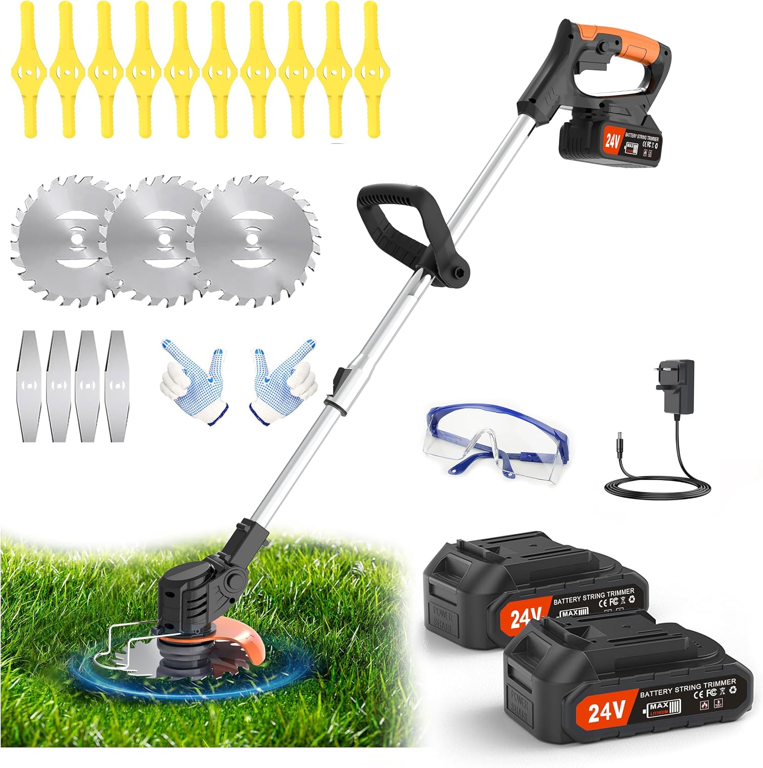 Erzneaoch Metal Blade Cordless Strimmer 21v Grass Trimmers Easy to use, 3.2LBS weight Grass Trimmer For Lawns and Farmland, DIY Garden, Lawn Care (Black)