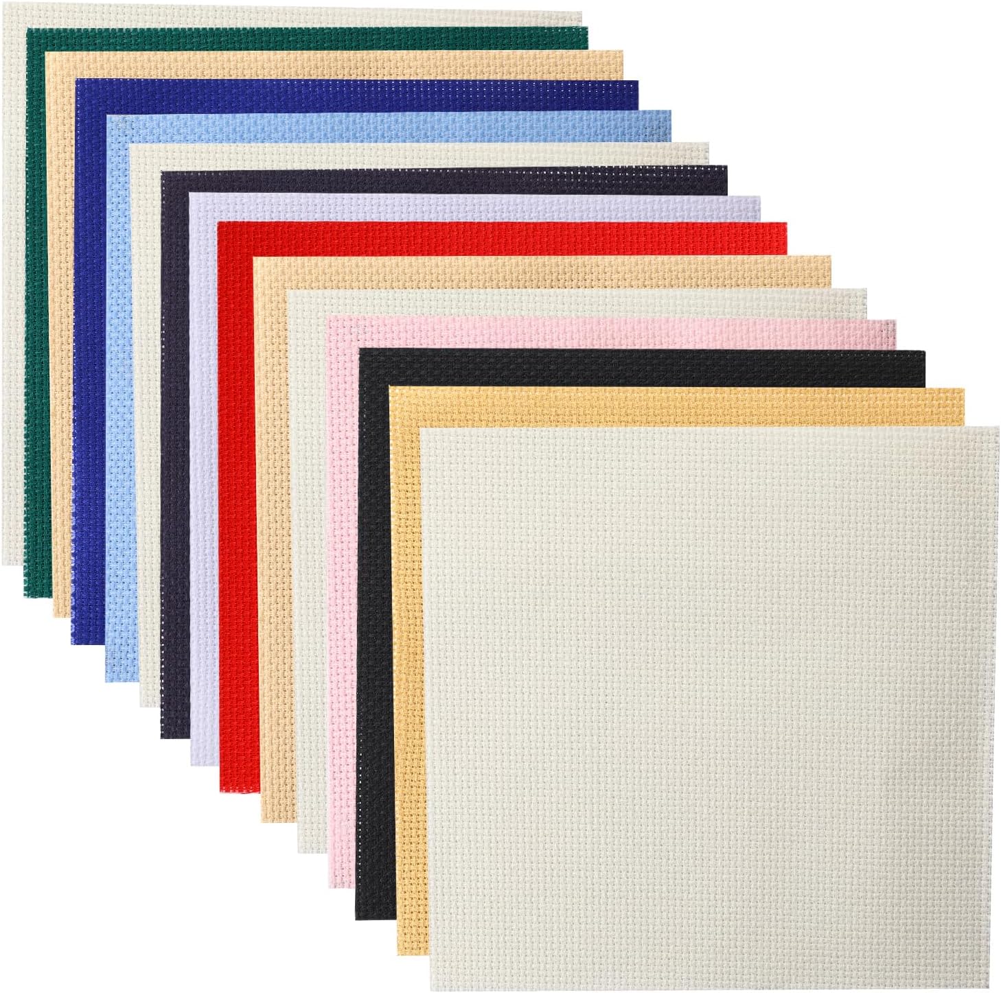 15 Pcs Assorted Color Cross Stitch Sheets - White Embroidery Fabric 15x15 cm DIY Cross Stitch Cloth