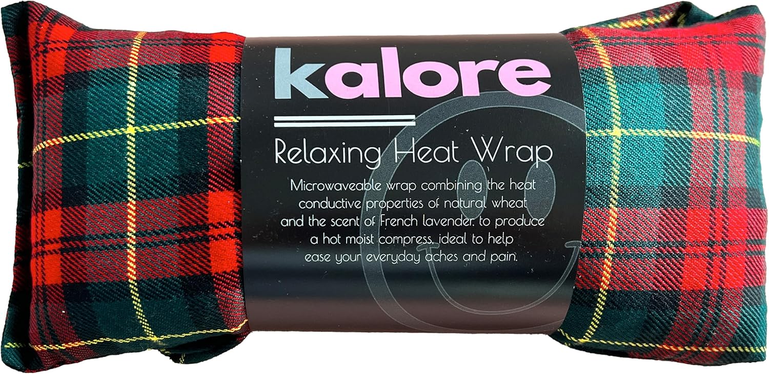 Wheat Bags Microwavable Neck and Shoulder Wrap - Relaxing Microwave Heat Pad for Comfort - Tartan Cotton Fabric with UK Wheat Bags Microwavable Unscented Compress by Kalore - Red