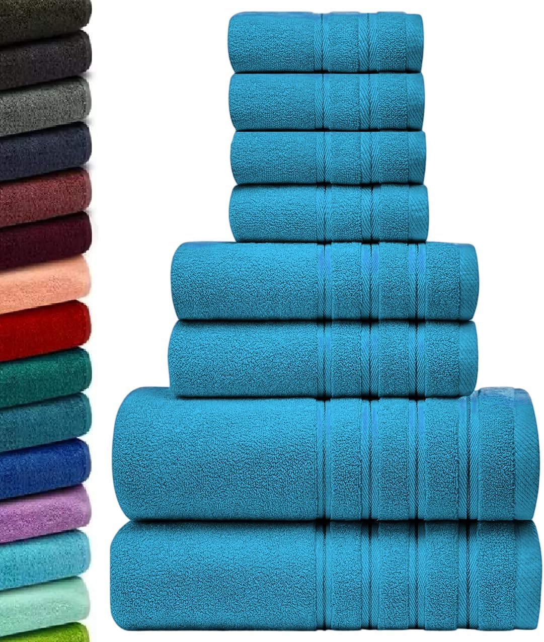 EDB 8 Piece Towels Bale Set 100% Egyptian Cotton Face Cloths, Hand Towels, Jumbo Bath Towels, Large Bath Sheets Luxury Soft Hotel Towels (Teal, 600-GSM)