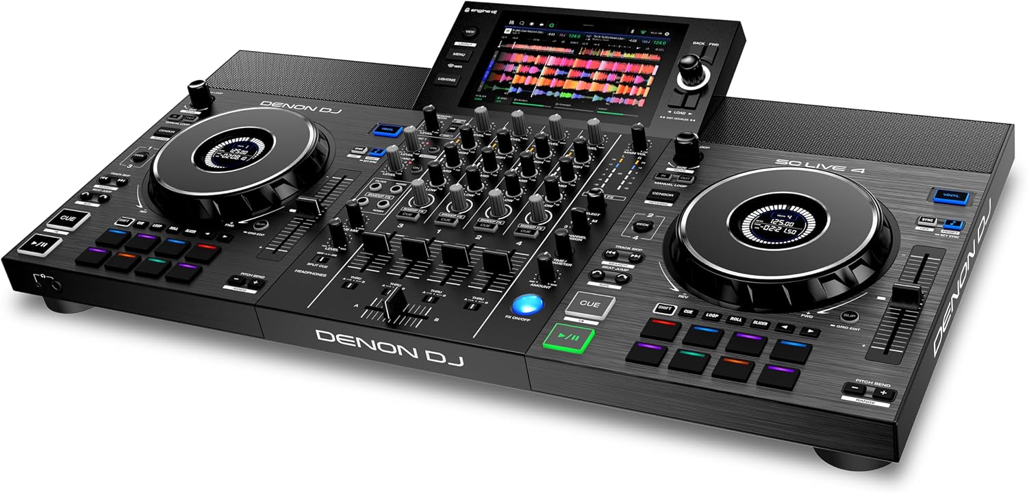 Denon DJ SC LIVE 4 Standalone DJ Controller with Stem Separation on 4-Decks, Wi-Fi Streaming, Build-in Speakers, Serato DJ and Virtual DJ Compatible - Black | True 4-Deck Standalone Dj System, 7 Multi-Gesture Touchscreen, WI-FI Streaming, Built-in Speakers, Serato Dj Pro Included