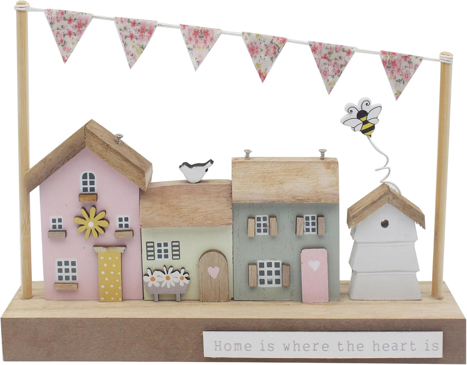 Lesser & Pavey Love & Affection Happy House Themed Pastel Floral Cute Wooden Stand Plaque With Meaningful Quote - Home is Where the Heart is Design Gift Idea