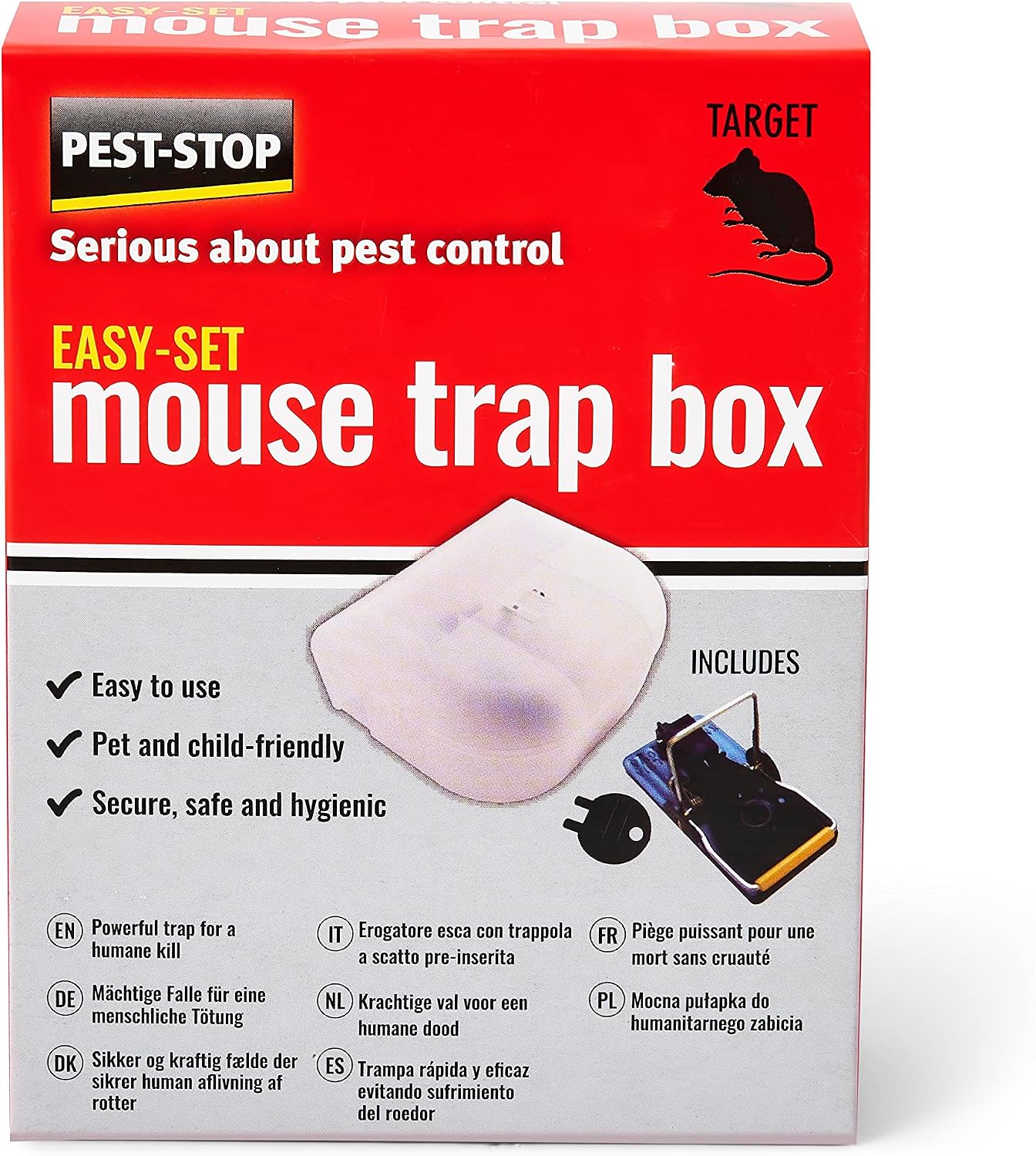 Pest-Stop Easy Set Mouse Trap Box – Reusable Snap Trap in Enclosed Housing – Indoor Use – Safe for Homes with Pets & Children – Quick Set-Up, Durable Plastic – Black