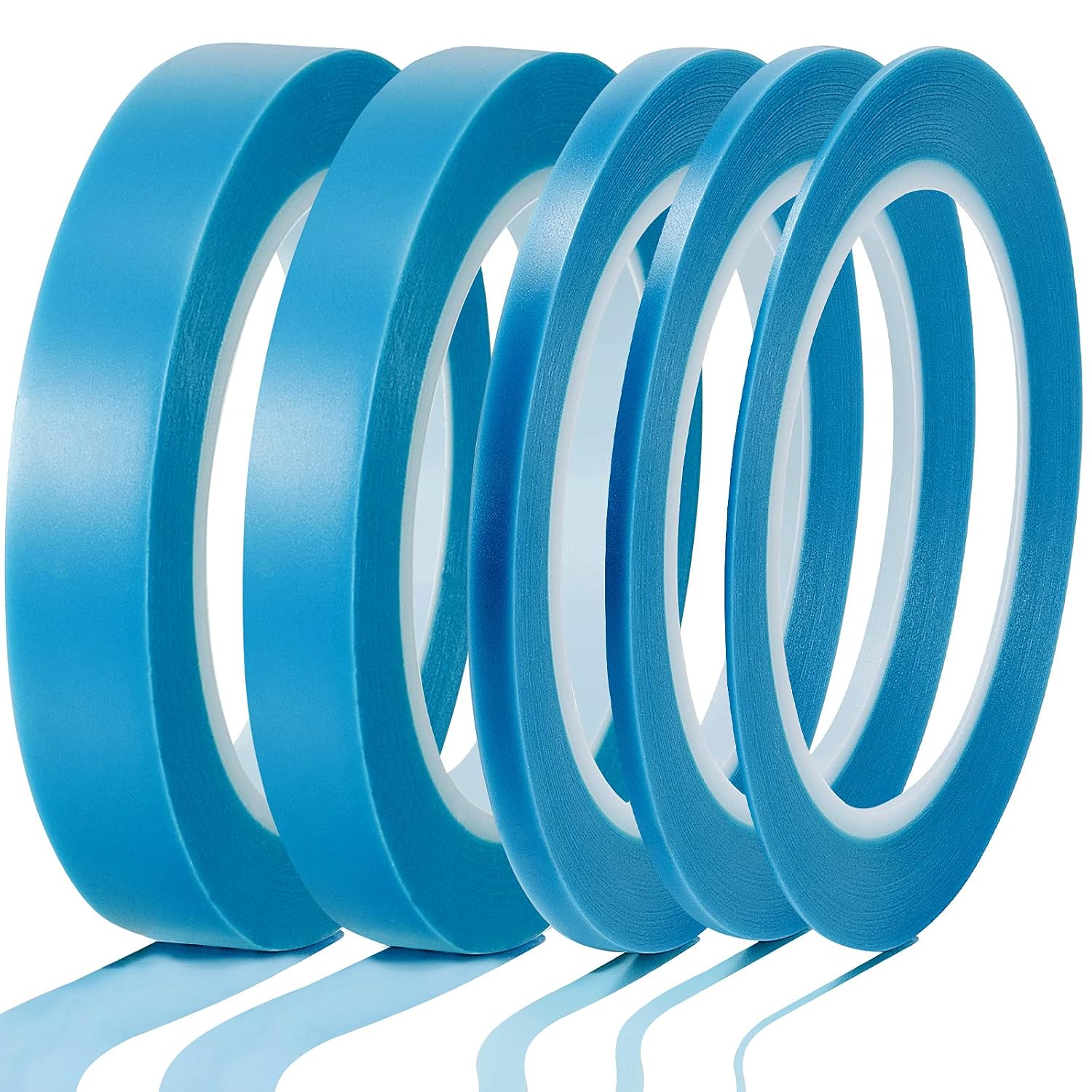 Xuniea 5 Rolls Fine Line Vinyl Tape, 1/16, 1/8, 1/4, 1/2, 3/4 Inch, Blue | Masking Tape Automotive Car Auto Paint for Curves, High Temperature Vinyl Low Tack