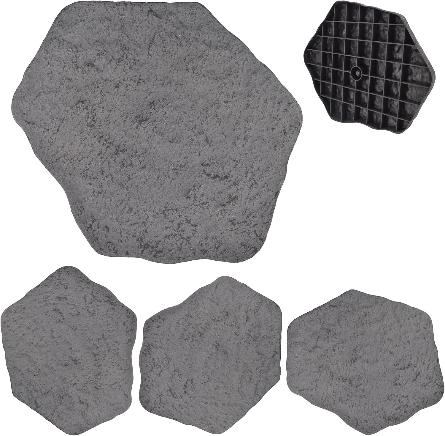 Arcadia Garden Products Set of 4, 16x17” Dark Gray Stepping Stone Fiberclay Pavers, Outdoor Garden Natural Repeatable Pattern Pathway, Faux Stone Decorative Landscaping Walkway