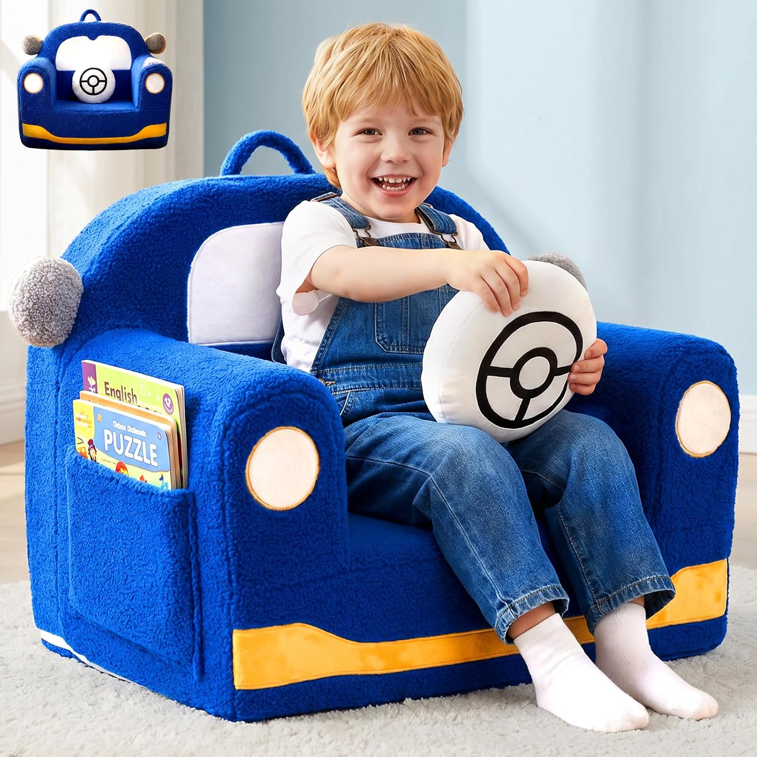 OUOZZZ Car Toddler & Kids Chair, Cosy Sherpa Kids Sofa for Bedroom, Ages 3+