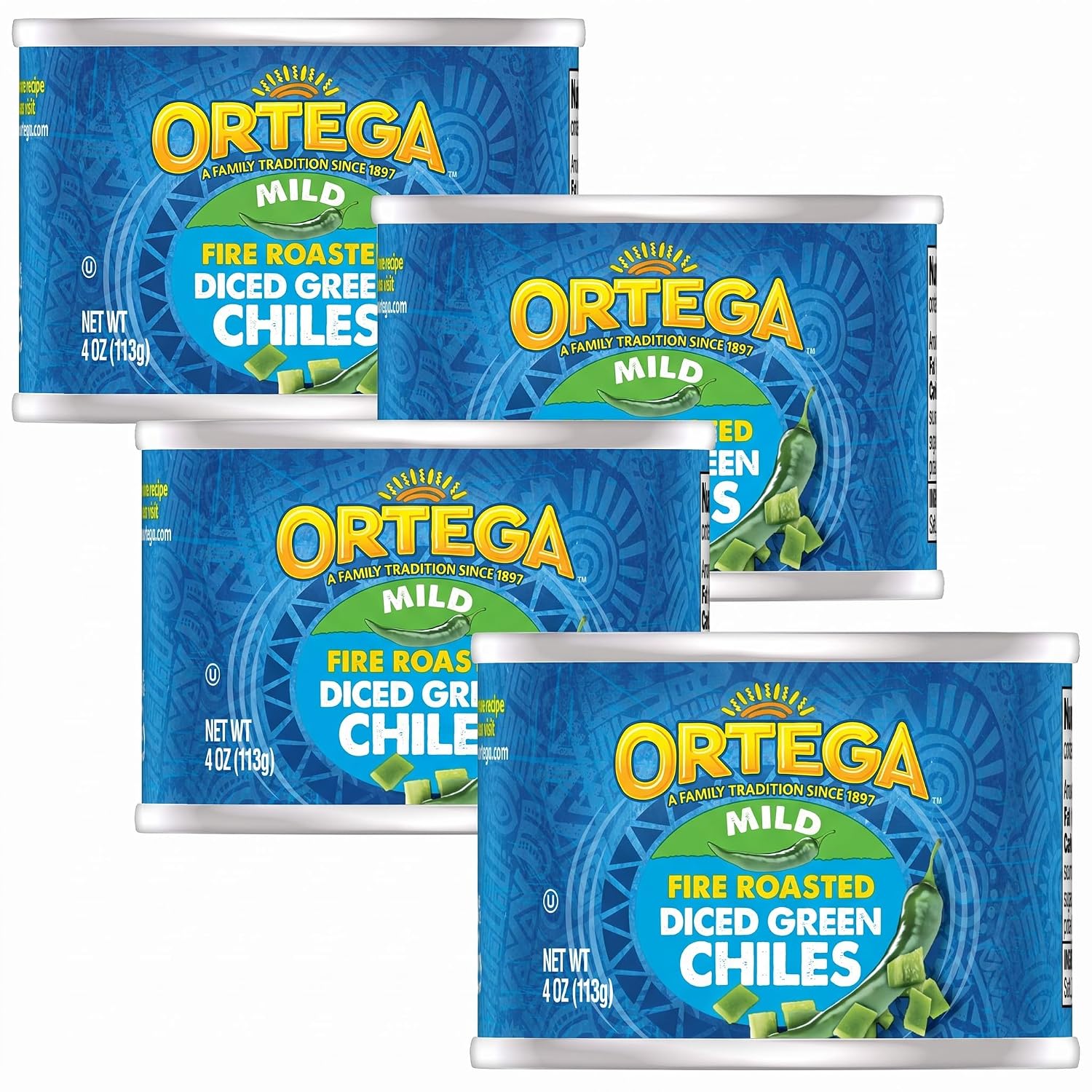 Ortega Fire Roasted Diced Green Chiles, Mild, 4 oz (Pack of 4)