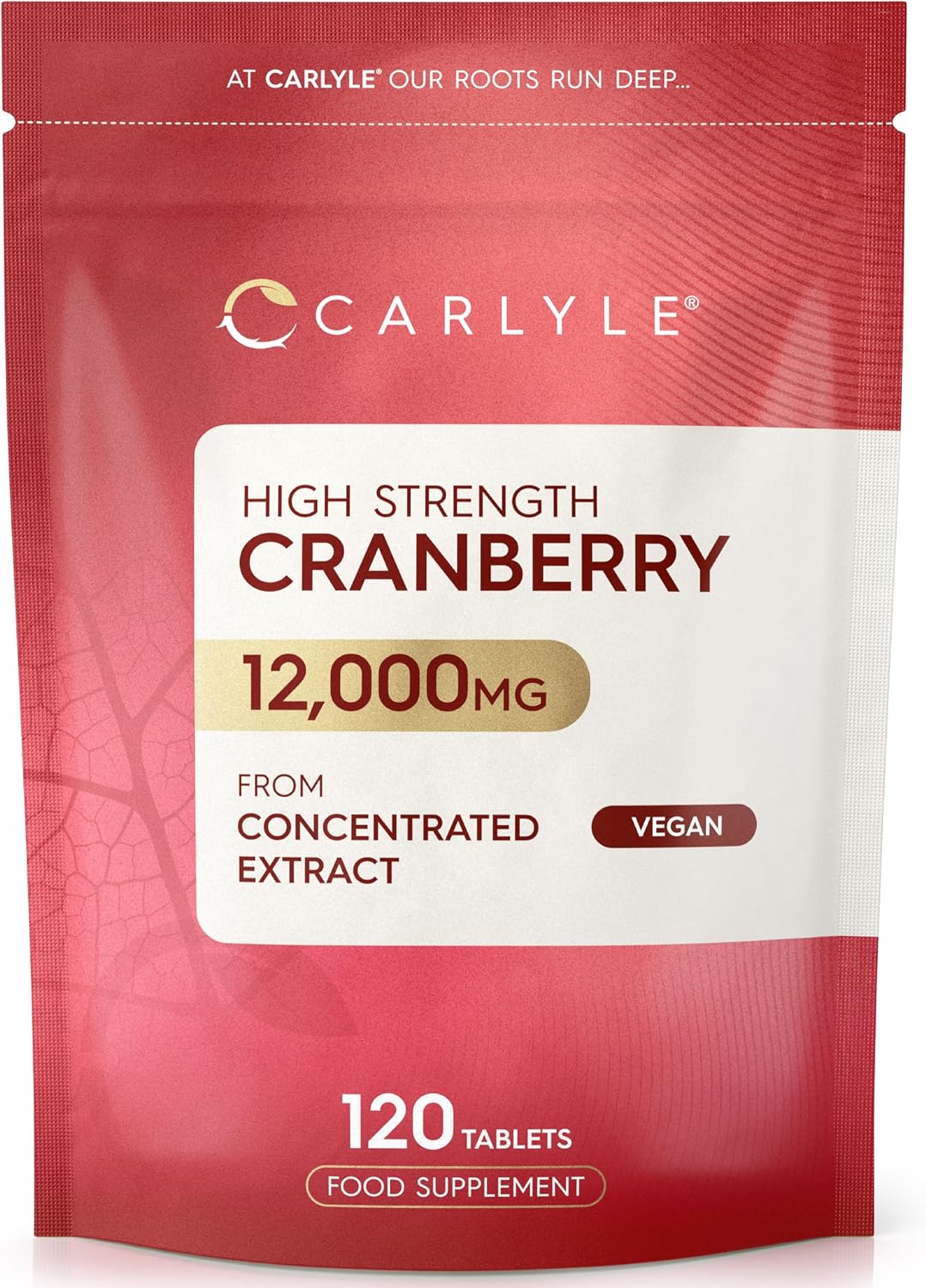 Cranberry Tablets for Women & Men 12,000mg | 120 High Strength Vegan Supplements | 2 Months Supply | 50:1 Cranberry Concentrate Extract | Carlyle