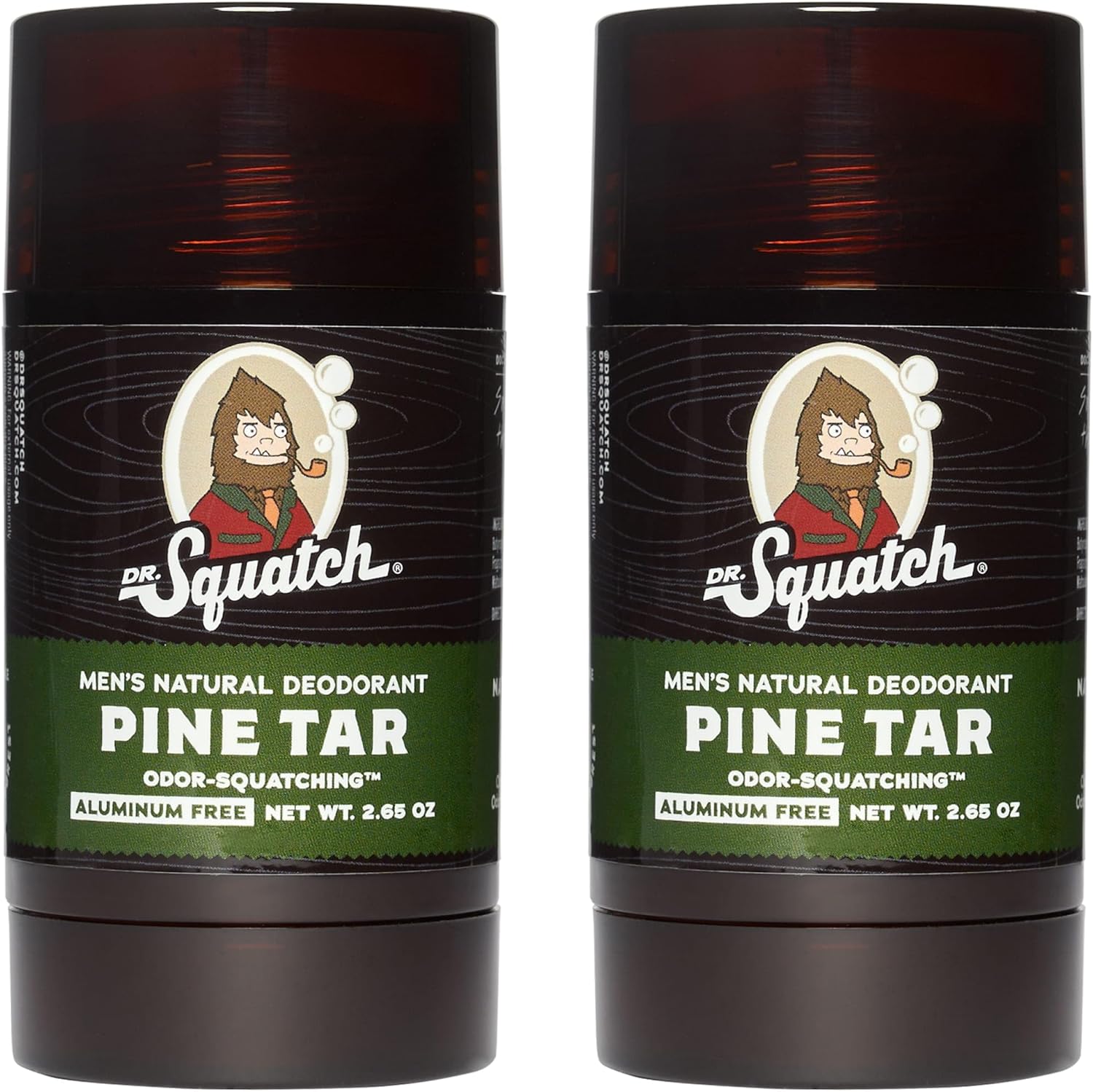 Dr. Squatch Natural Deodorant for Men 2 Pack Pine Tar – Odor-Squatching Men's Deodorant Aluminum Free (2.65 oz, 2 Pack)