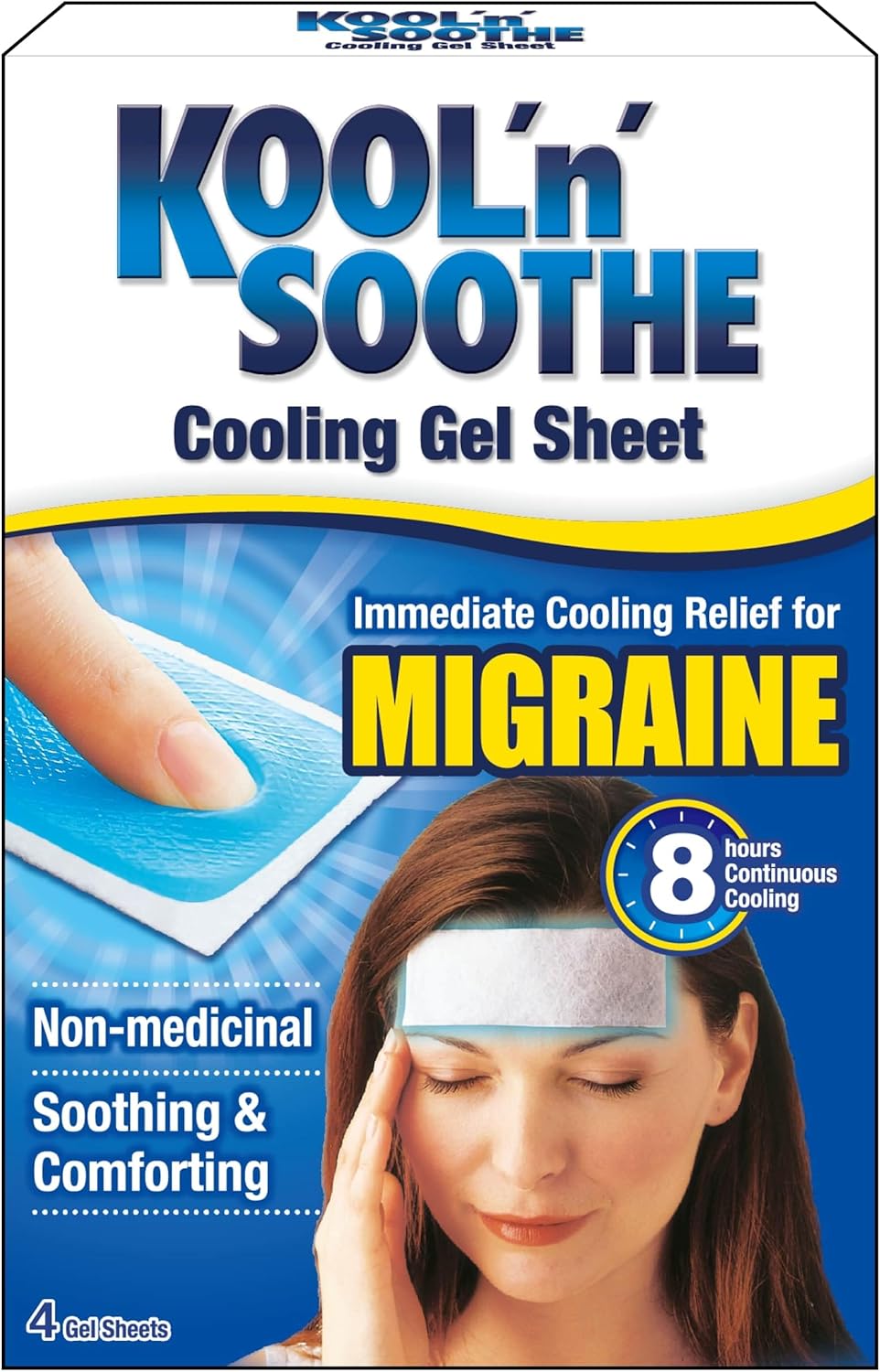 KOOL 'N' SOOTHE MIGRAINE Cooling Gel Sheets/ 4 Pack/Immediate Cooling Relief for Migraine & Severe Headache