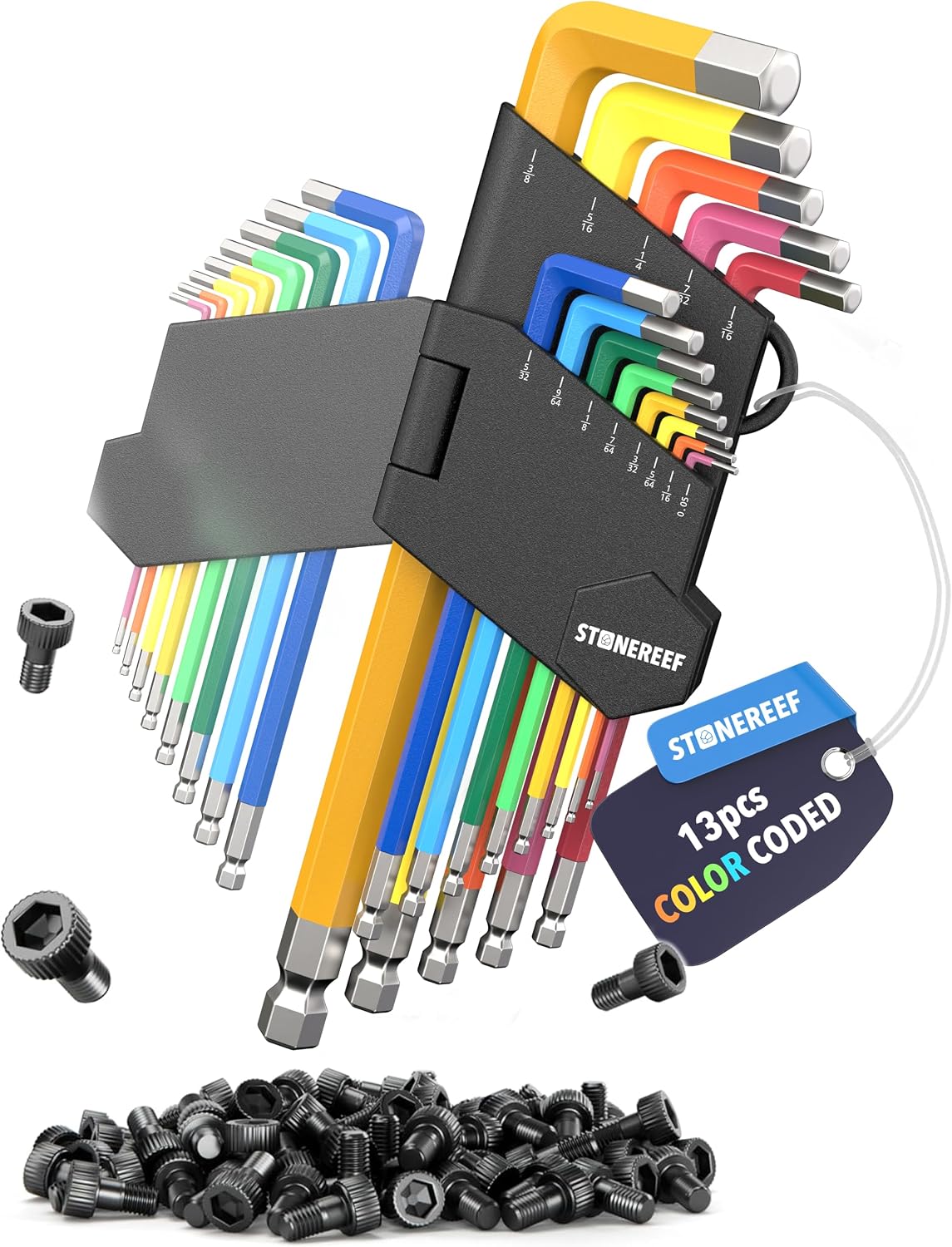 STONE REEF 13-Piece Metric Allen Key Set – Long Arm Hex Wrench Set (0.7 mm to 10 mm) – Chrome Vanadium Steel – Ball End L-Shaped Hex Keys for Furniture, Bikes & Machinery
