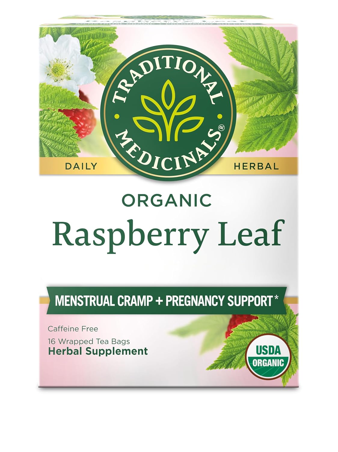 Traditional Medicinals Organic Raspberry Leaf Herbal Tea, Eases Menstrual Cramps & Supports Healthy Pregnancy, (Pack of 1) - 16 Tea Bags