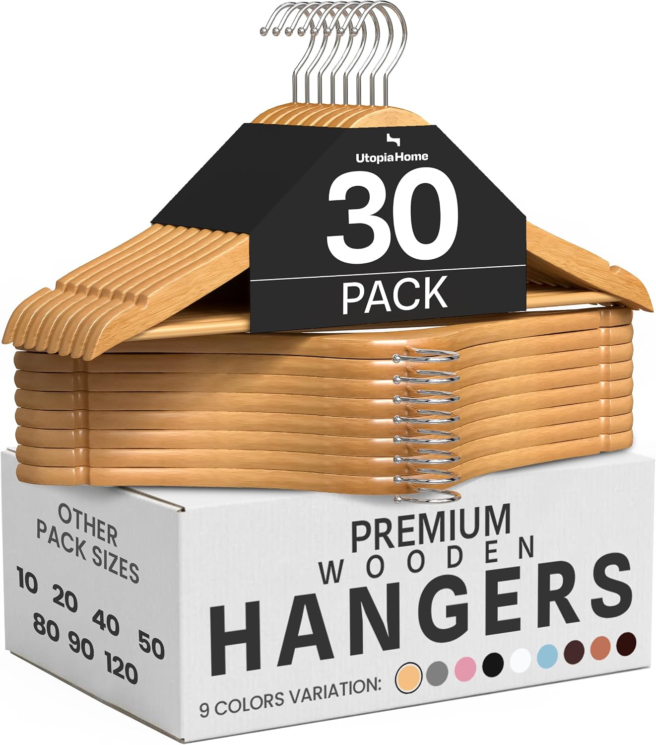 Utopia Home Wooden Hangers 30 Pack – Slim Suit Hangers Natural