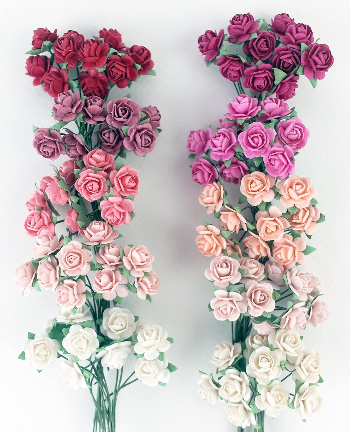 100 Pieces Handmade Artificial Pink Color Mini Roses for Crafts, Decoration, and Scrapbooking. Mulberry Paper Roses 1.0 CM