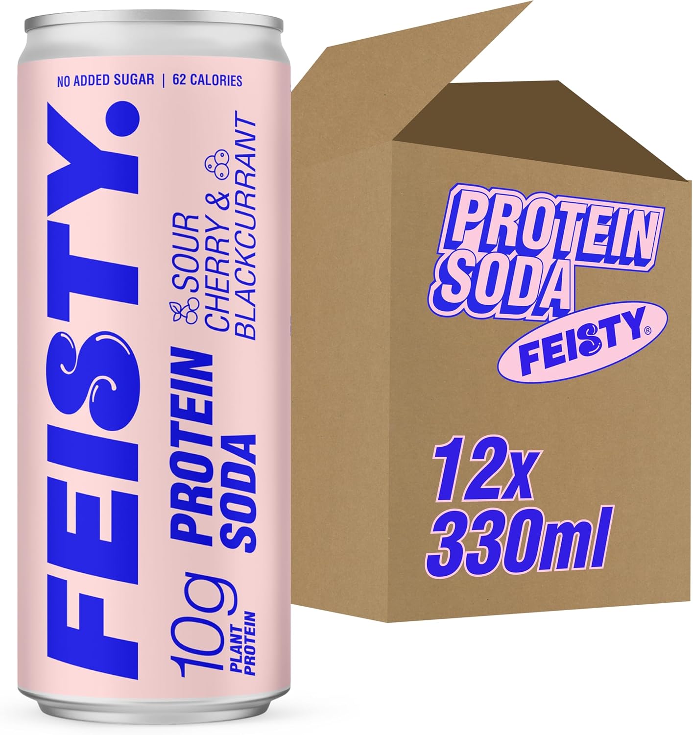 Feisty Drinks Protein Soda – Sour Cherry and Blackcurrant | 12x330ml | 10g Plant-Based Protein, Essential Amino Acids, No Artificial Ingredients, No Added Sugar, Dairy-Free, Low-Calorie