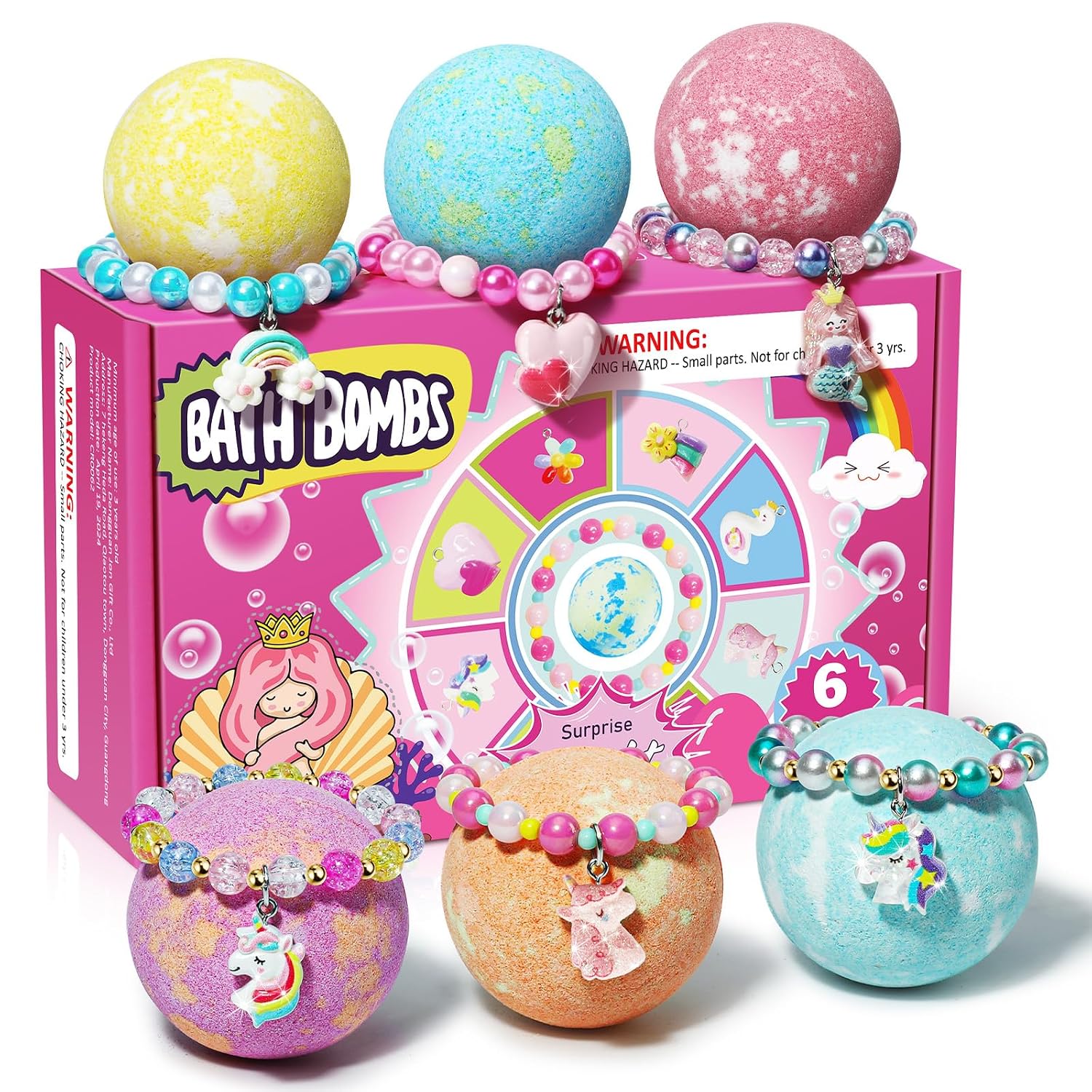 Unicorn Bath Bombs for Kids Girls with Bracelet Inside, sanyi Bubble Bath Toys Birthday Gifts for 4 5 6 7 8 Year Old Girl Daughter Granddaughter Niece