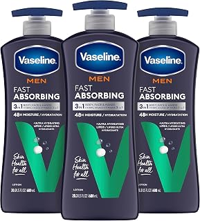 Vaseline Men's Healing Moisture Hand & Body Lotion For Dry or Cracked Skin Fast Absorbing Non-Greasy Lotion for Men 20.3 oz, Pack of 3