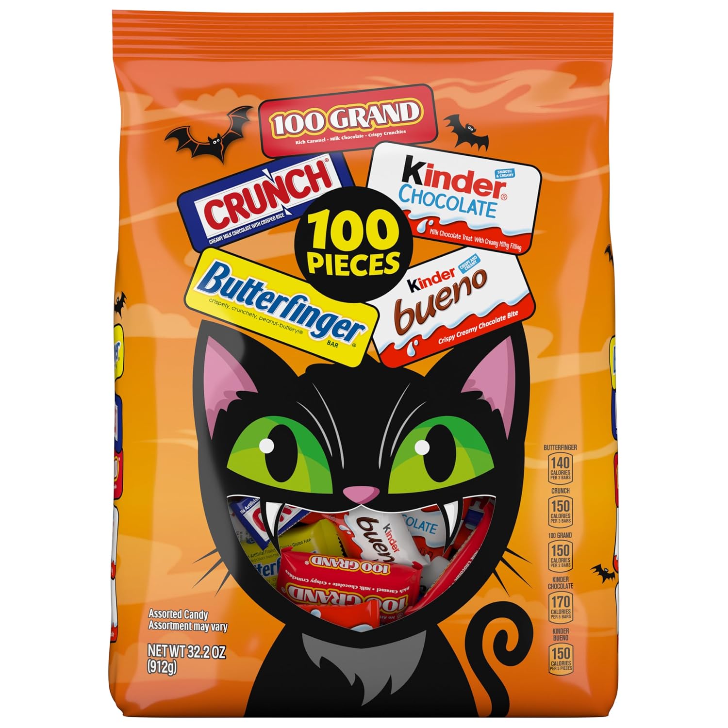 Butterfinger, CRUNCH, 100 Grand, Kinder Bueno, Kinder Chocolate, Minis Assorted Halloween Candy Bag, 100 Count, 32.2 oz