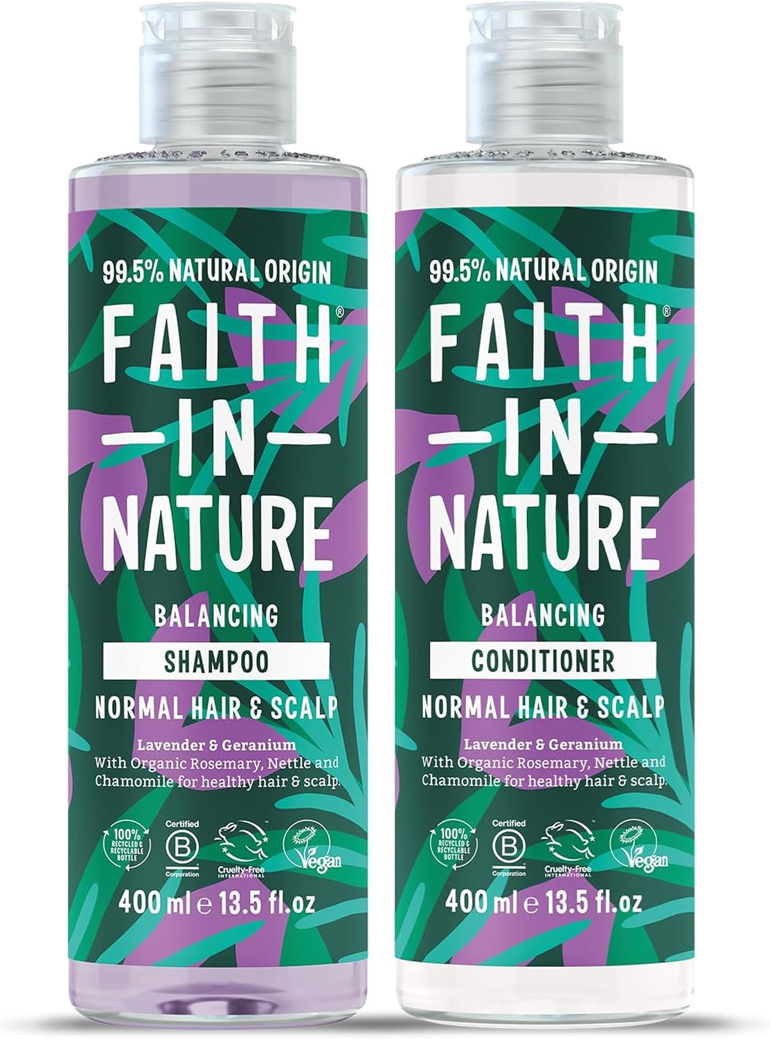 Faith In Nature - Natural Shampoo & Conditioner Set - Vegan & Cruelty Free, No SLS or Parabens - 2 x 400ml, Lavender & Geranium