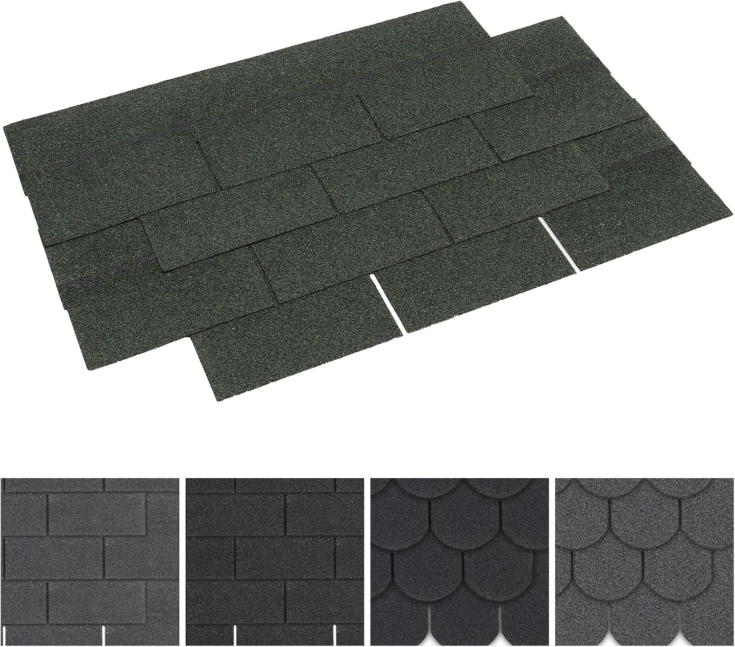 FUKEA Asphalt Roof Shingles-18pcs/2.61sqm 3 Tab Shingles Self-Adhesive Sheds Roofing Felt Shingles Tiles Thermal Insulation Roof Felt for Sheds for Most Rooftop, Square, Green
