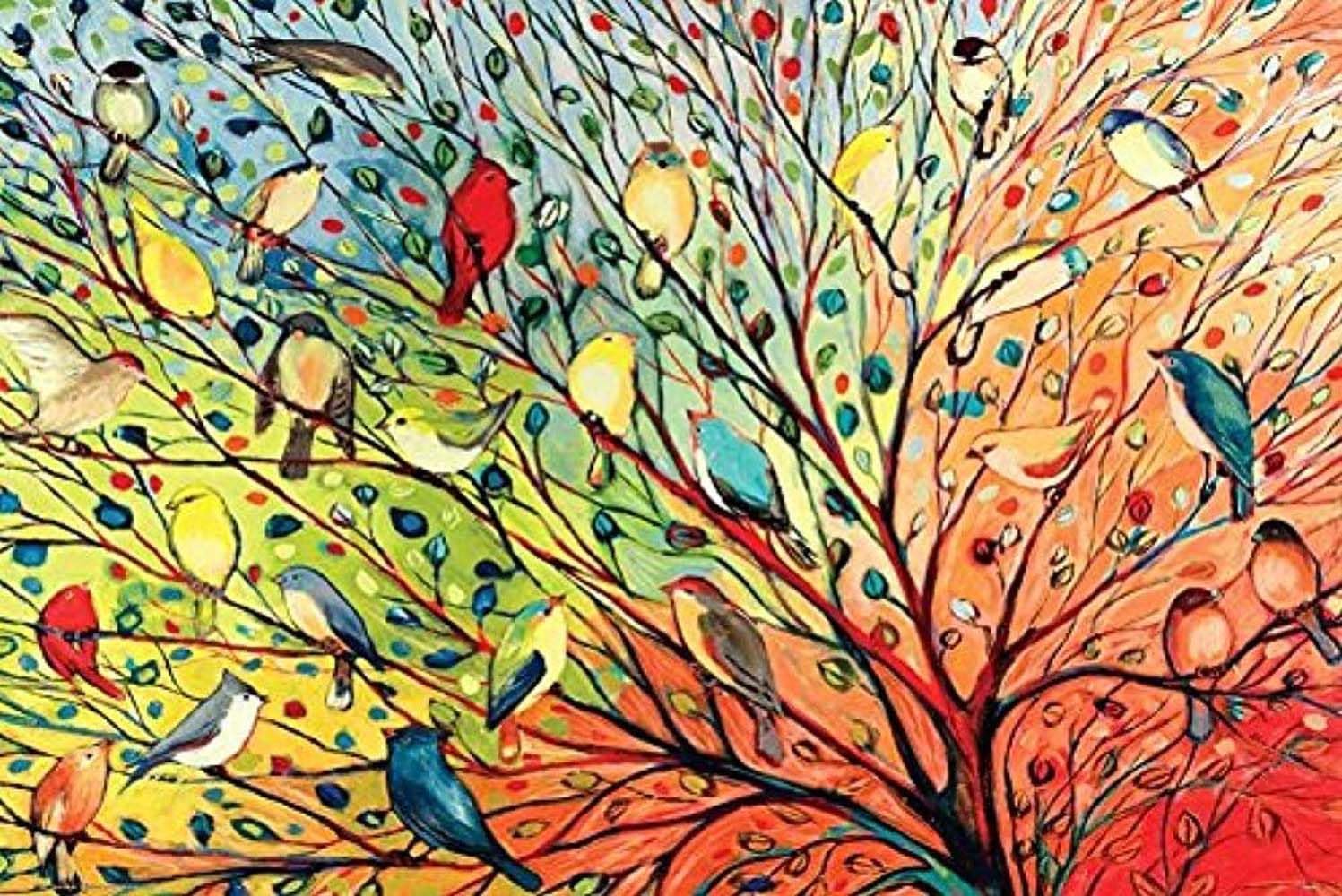 Buyartforless BUY ART FOR LESS Officially Licensed Tree Birds by Jennifer Lommers Art Poster - 36 x 24 Inch - Decorative Print - Poster Paper - Ready to Frame