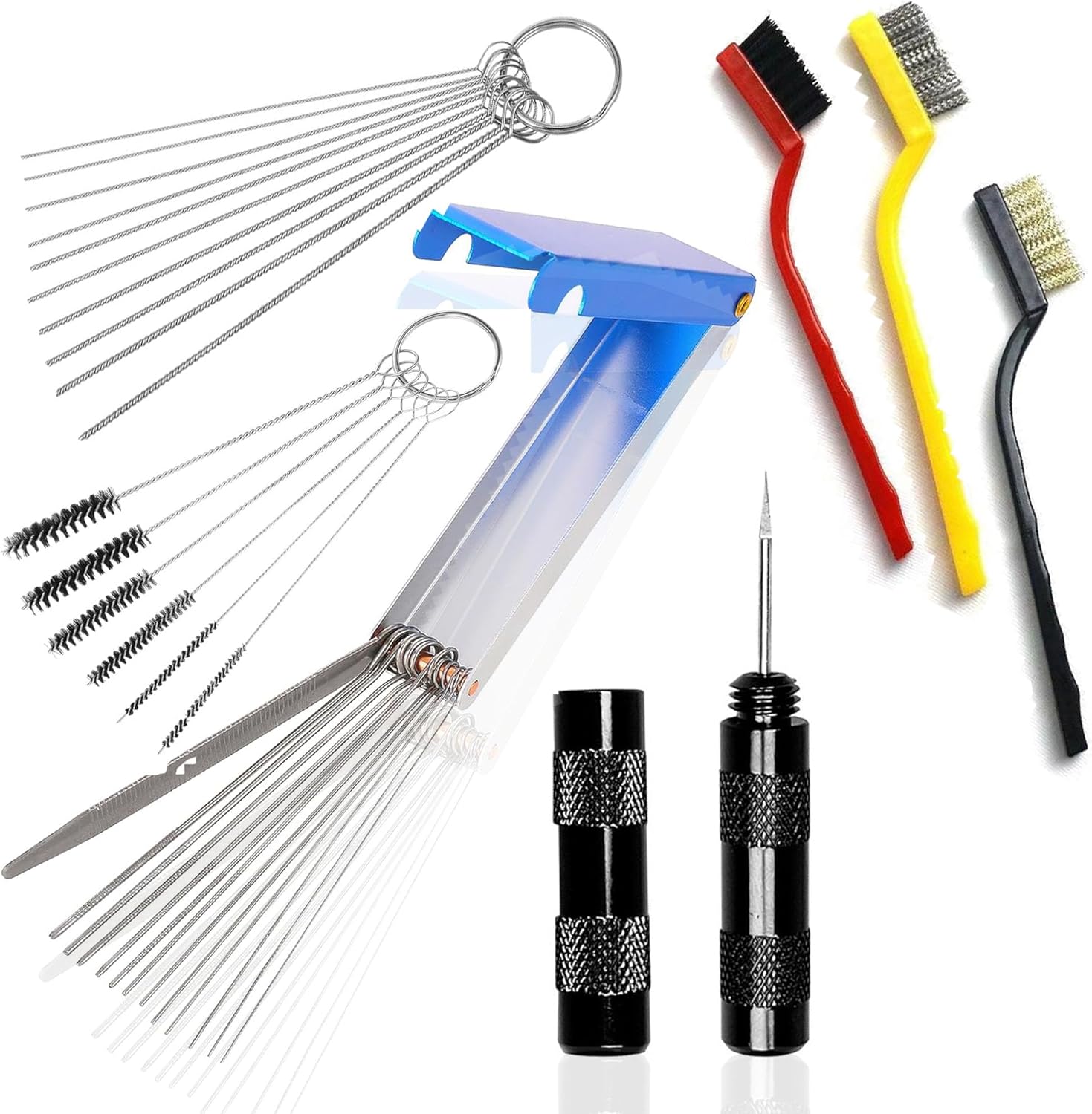 32 Pieces Carbon Dirt Jet Remove Cleaner For Carburetor, Airbrush, Spray Gun-5 Cleaning Needles+10 Nylon Brushes +13 Pieces Cleaning Wires Set + 1 Sharpen Pick Tool Kit+3 Large Brushes