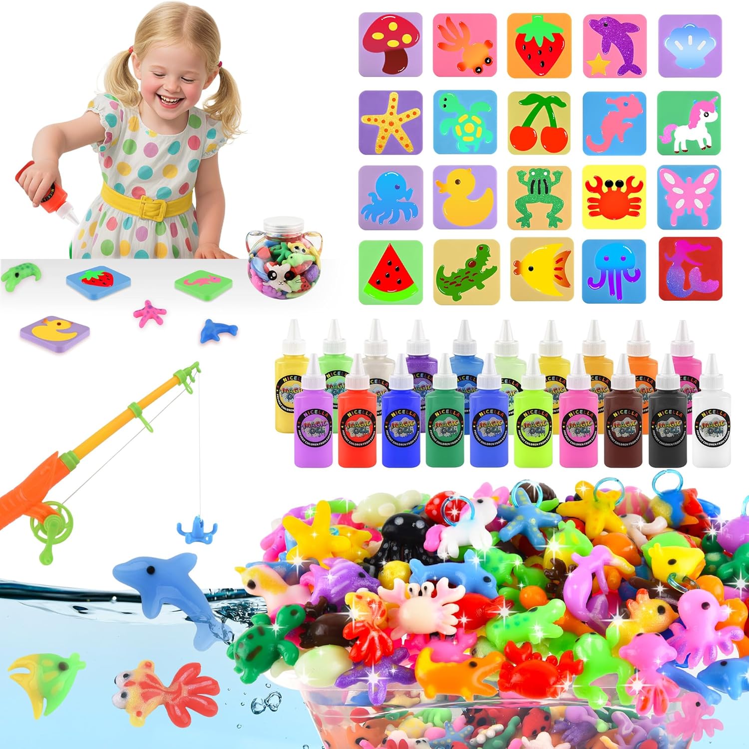 Magic Gel Water Elf Toy Kit, Squishy Making Kit for Kids with 20PCS Aqua Fairy Water Gels & Animal Mold, Gift for Christmas, Easter, Birthday, New Year, Creative Art Craft Girls 3-9 Year Old (60ml)