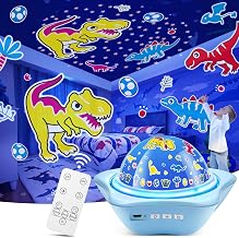 One Fire Dinosaur Night Lights for Bedroom,Upgrade 6 Films Star Projector Lights for Kids Room,Remote 360° Silent Dimmable Night Light Projector,Rechargeable Timer Dinosaur Room Decor for Boys Gifts