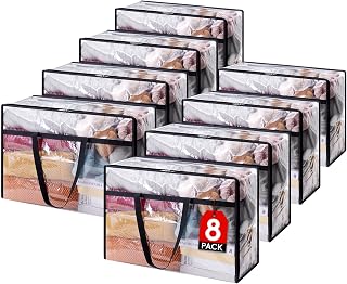 Lifewit 8 Pack Clear Clothes Storage Bags, 60L Plastic Blanket Storage Bags, Vinyl Foldable Moving Bags with Zipper, Closet Organizers and Storage Containers for Bedding, Duvet, Comforter