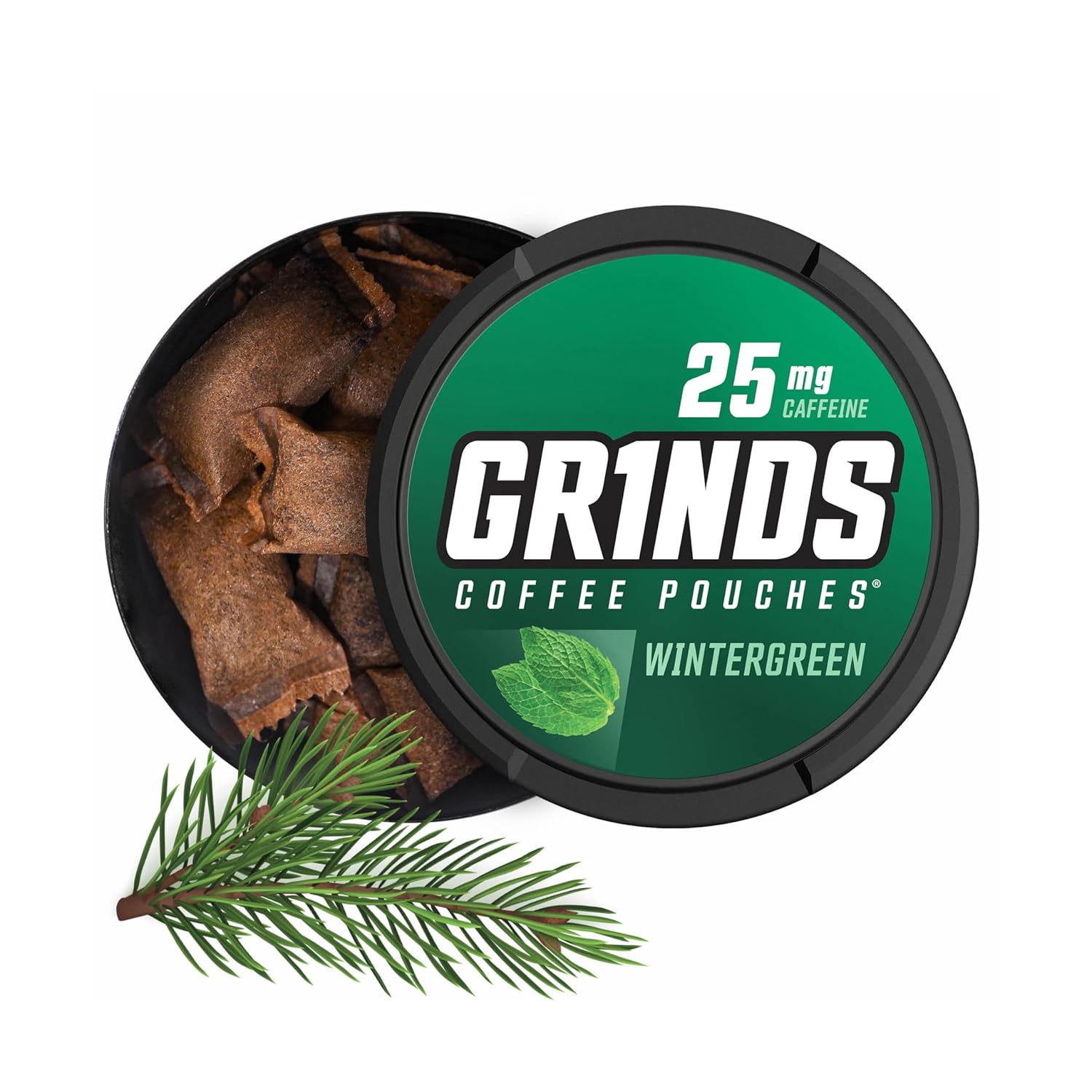 Grinds Coffee Pouches | Wintergreen Flavor | 10 Cans | Brew-Free Coffee Alternative | 18 Pouches Per Can