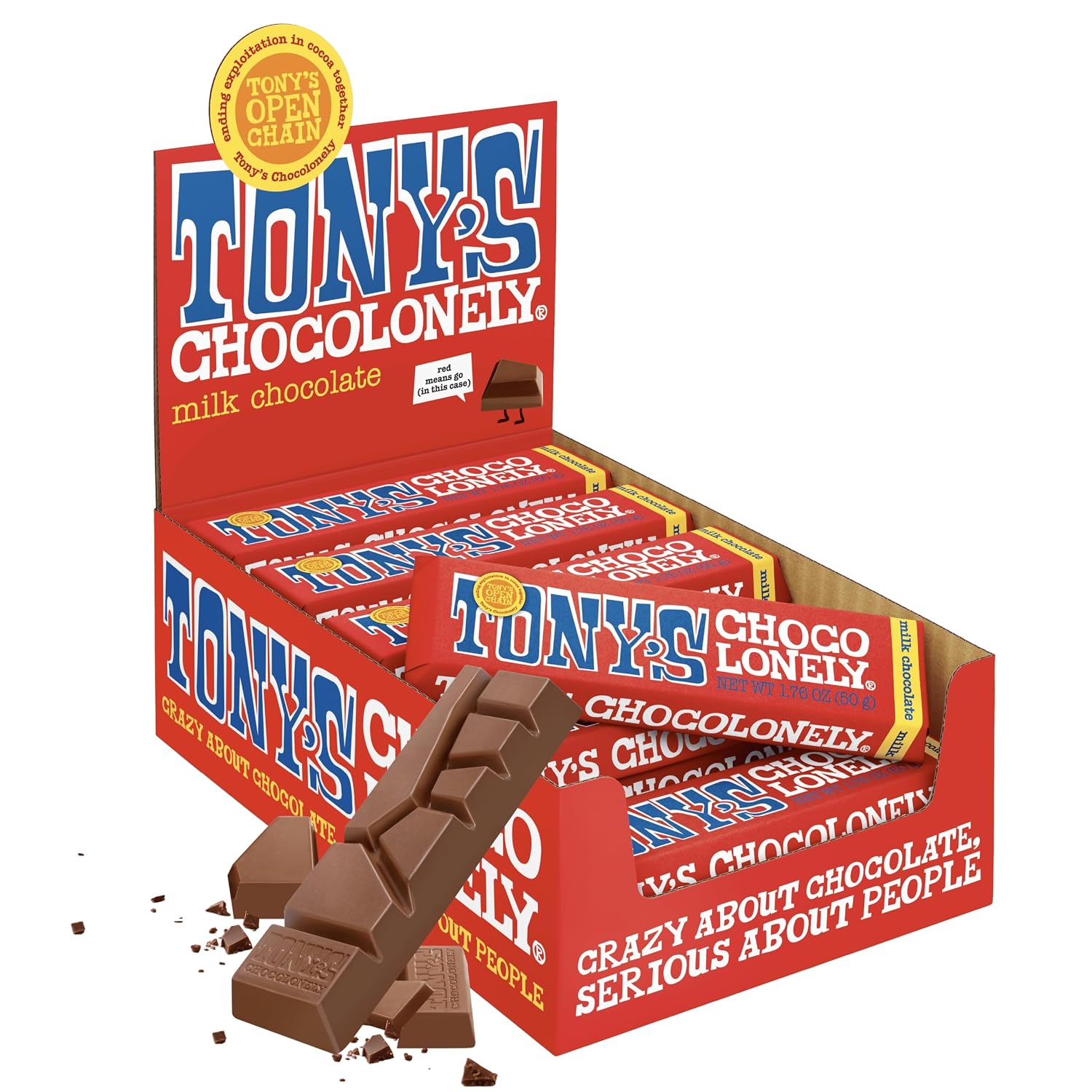 Tony’s Chocolonely Belgian Milk Chocolate Candy Bar, Pure Chocolate Bars for Snacks, Party Favors, Gifts, or Gift Basket, 32% Cacao, Made From Quality Fairtrade Cocoa, 20 Bars, 1.76 Oz Each