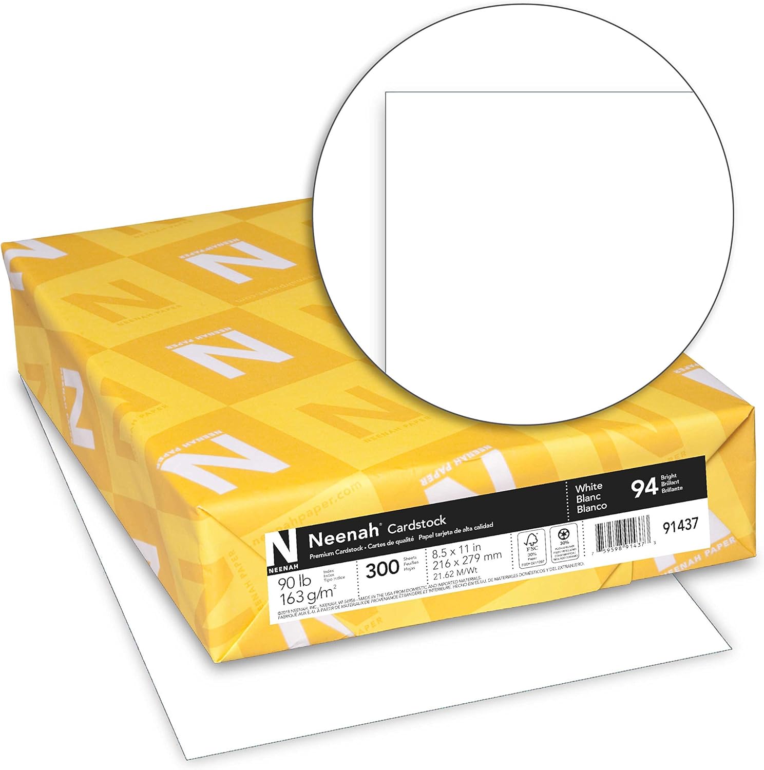 Neenah Index Cardstock, 8.5" x 11", 90 lb/163 gsm, White, Lightweight, 94 Brightness, 300 Sheets (91437)