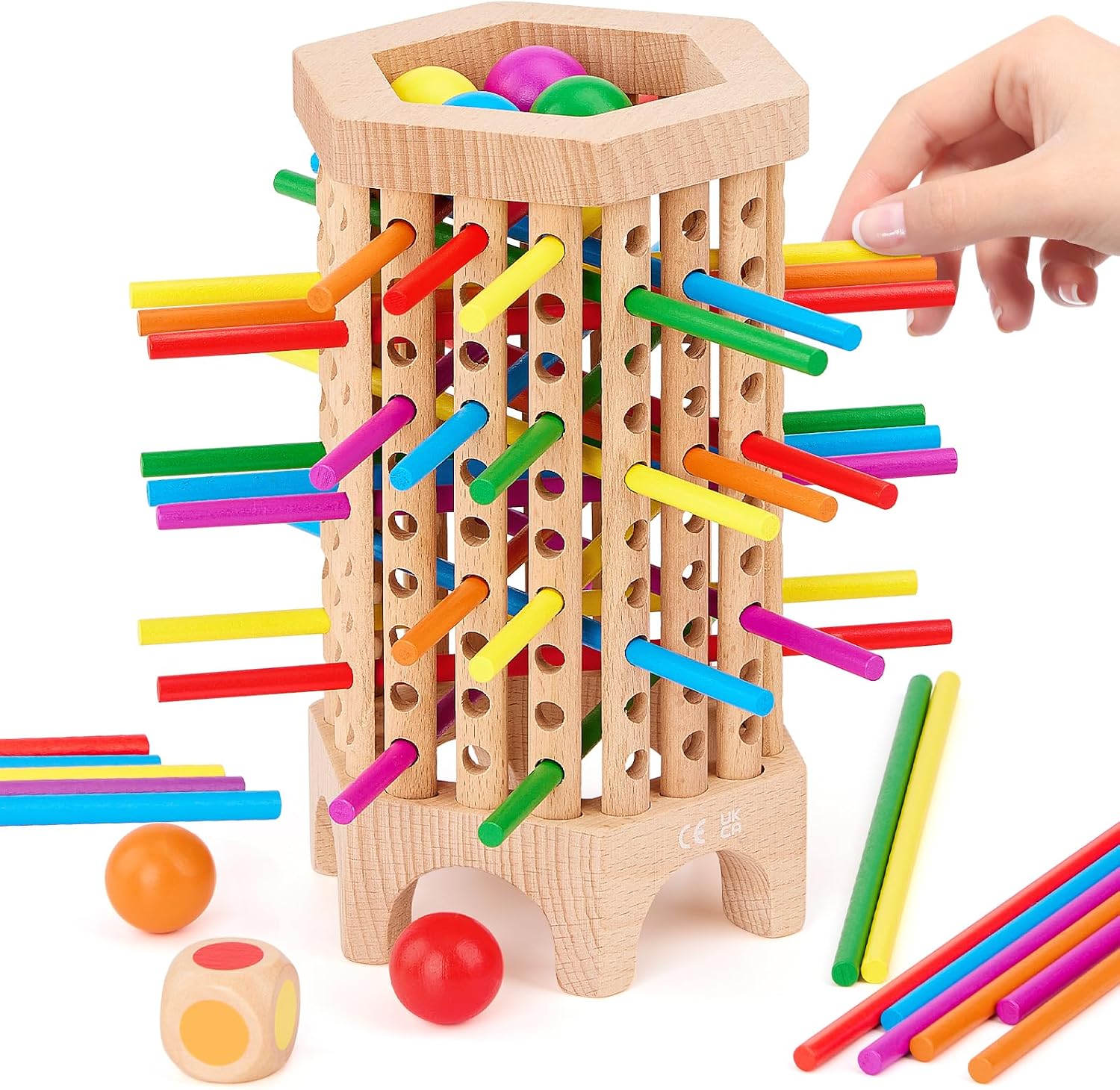 Montessori Game Wooden Board Games for Kids 4-6-8-12, 36 Colorful Stick Math Educational Toys for 3 4 5 6 Year Olds, Classic Fun Dice Games for Family Game Night for 2-6 Players Gift