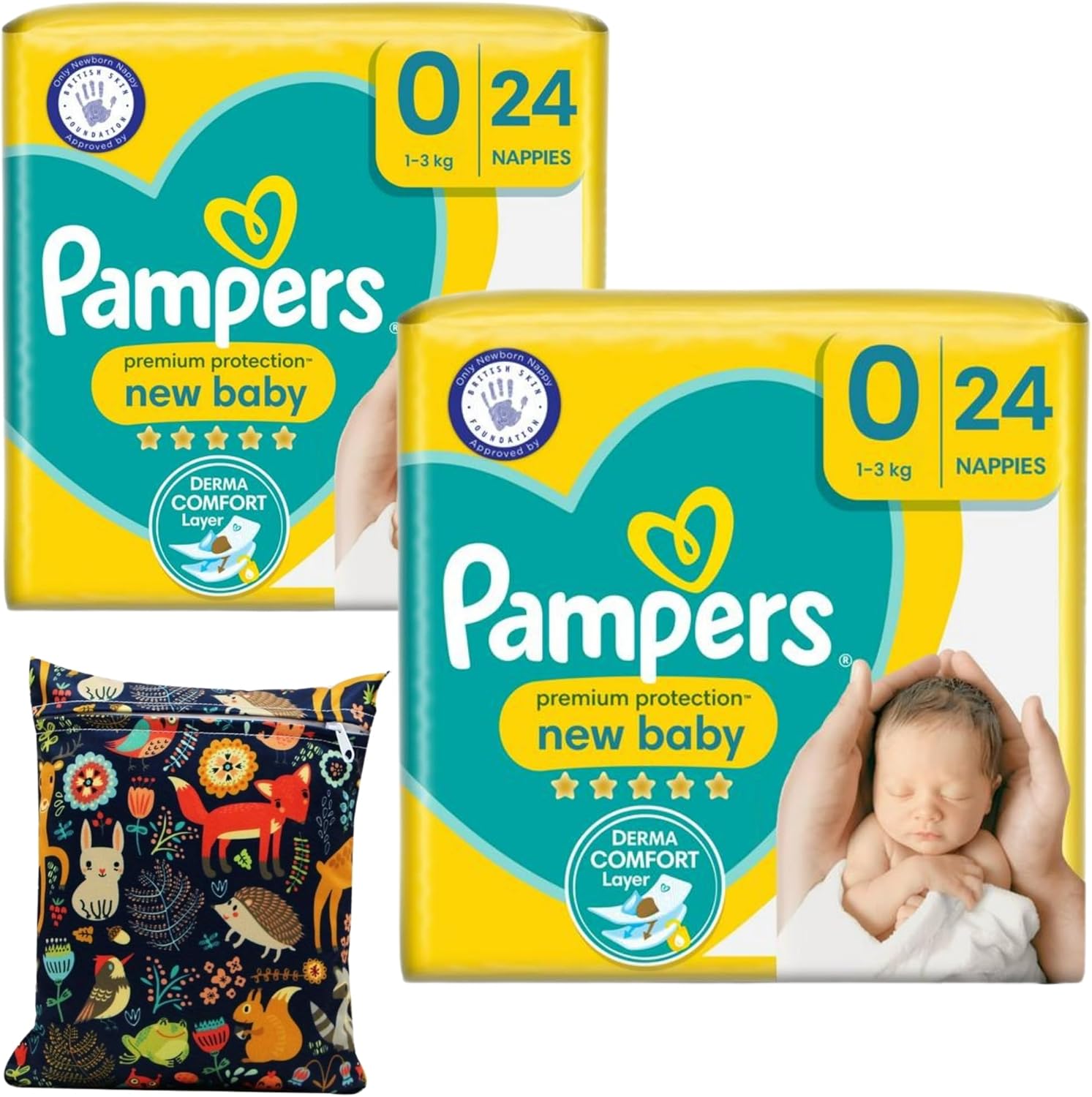 Newborn Premature Nappiess Bundle, Size 0 Nappies Premium Protection Premature Diapers (1-3 kg) and Wishesla Wet Bag, 2x24, Total of 48 Nappies (Online Exclusive)