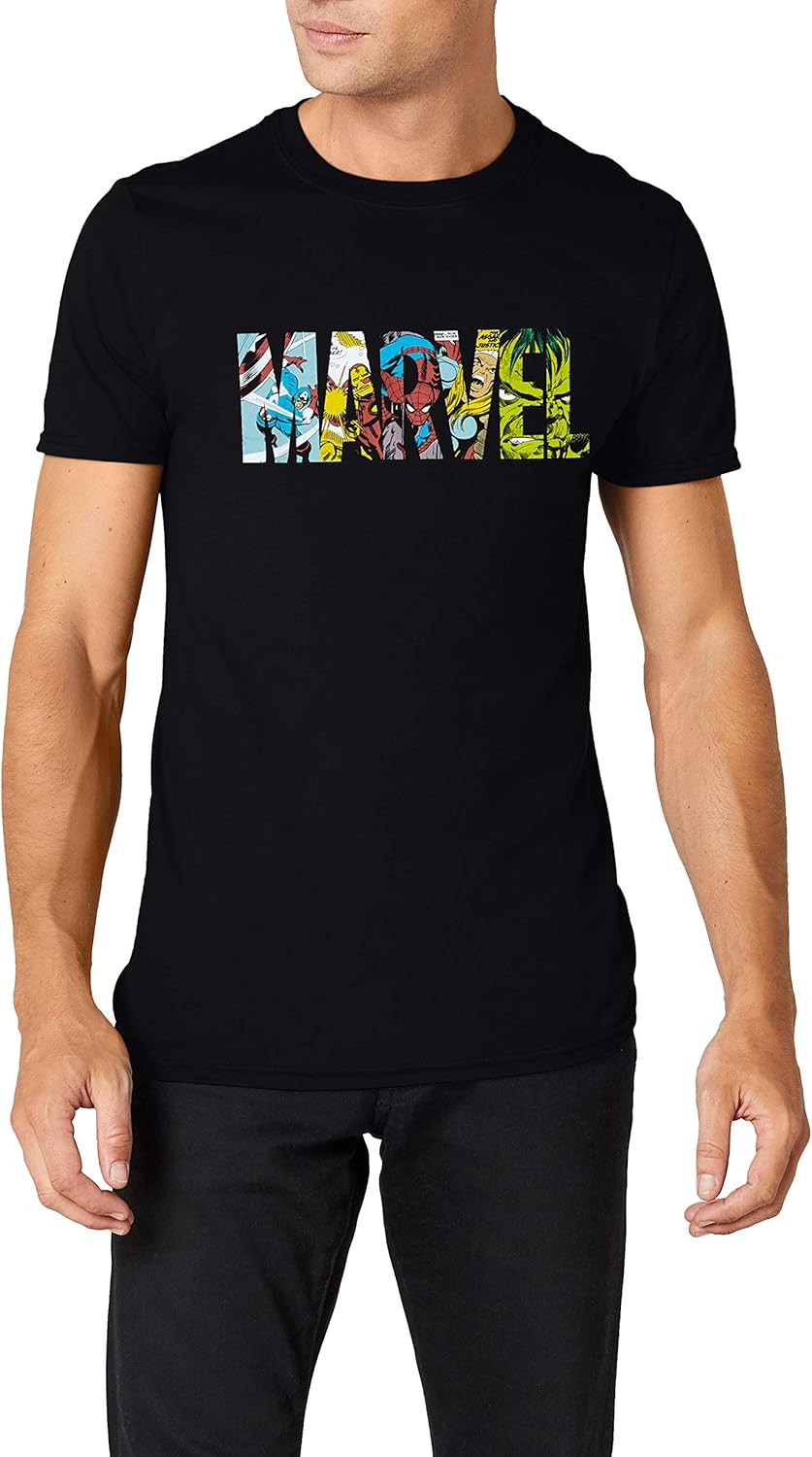 Marvel Men's Comic Strip Logo T-Shirt