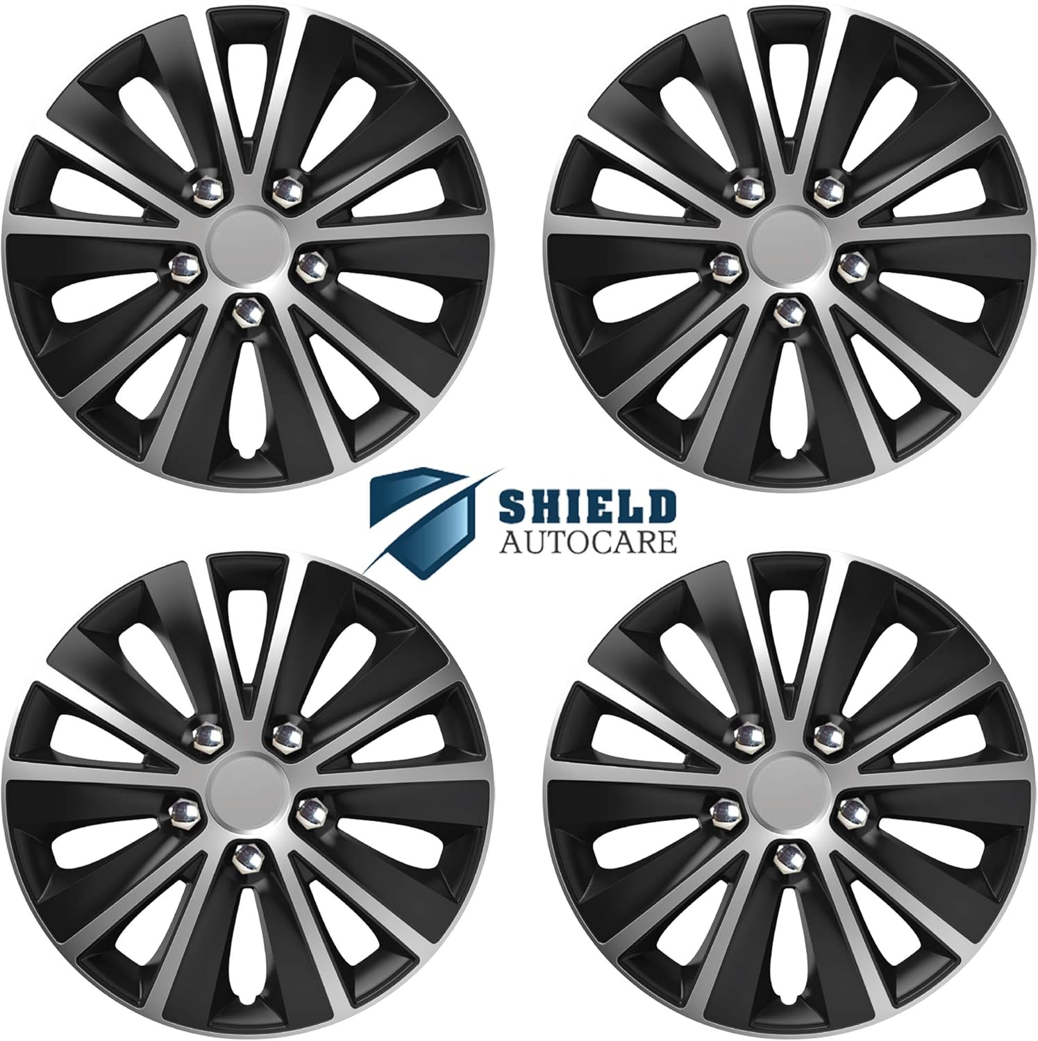 Shield Autocare © Car Wheel Trims 14" Hub Caps Plastic Covers Set of 4 Rapide NC Silver & Black Wheel Trims_F450