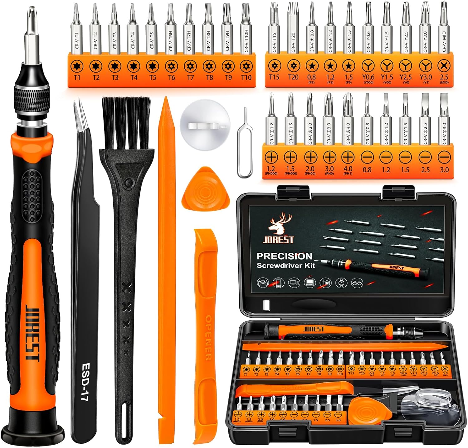 JOREST 38Pcs Precision Screwdriver Set, Tool Kit with Security Torx T5 T6 T8 T9 , Triwing Y00, Star P5, etc, Repair for Laptop, Switch, PS4, Xbox, Macbook, iPhone, Ring Doorbell, Watch, Glasses, etc