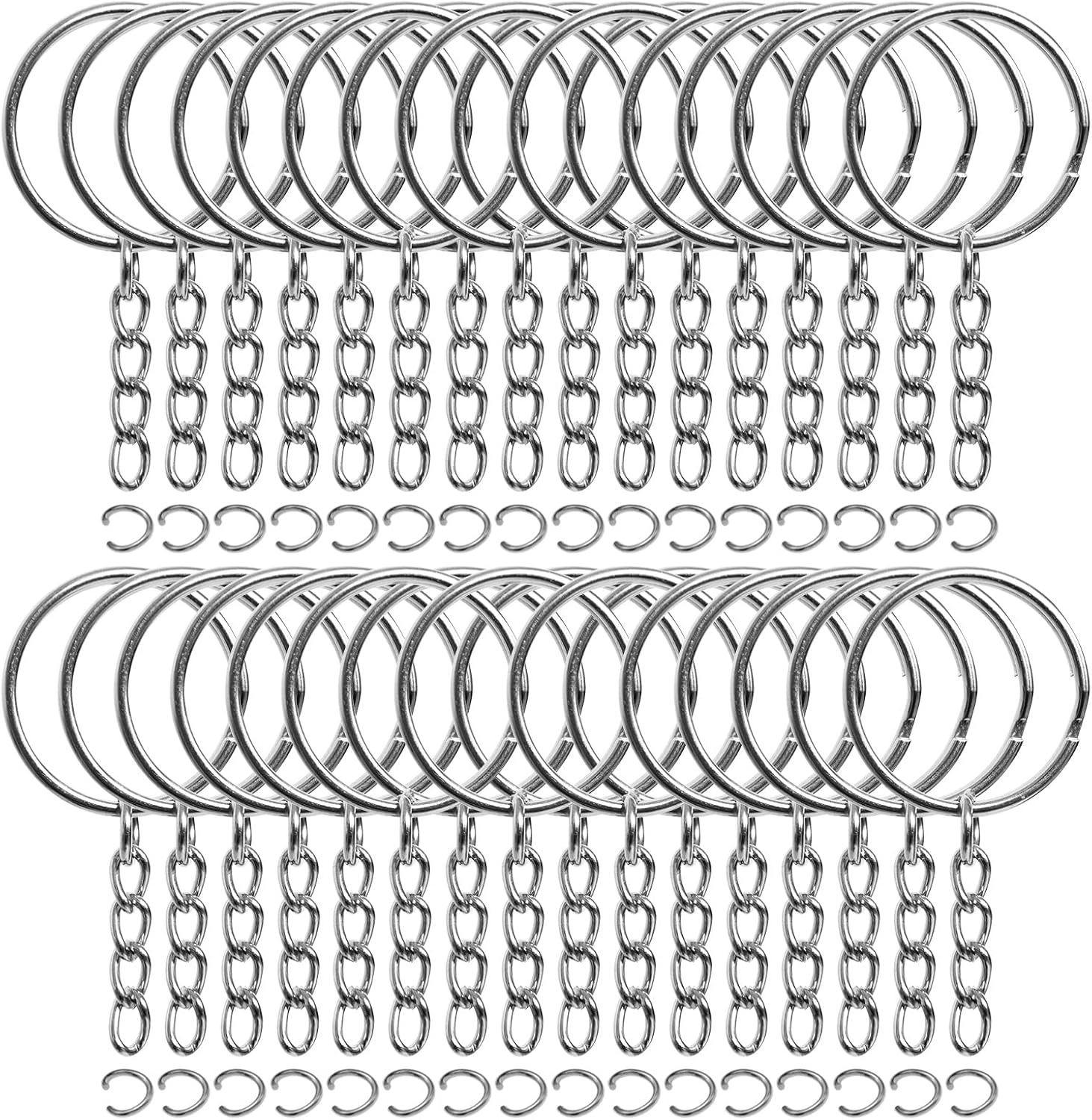50PCS Bulk Keychains Set, Split Keychains Rings with Chain 1 inch, Key Rings, Key Chain Rings, Keychain Ring Parts with Open Jump Ring and Connector.