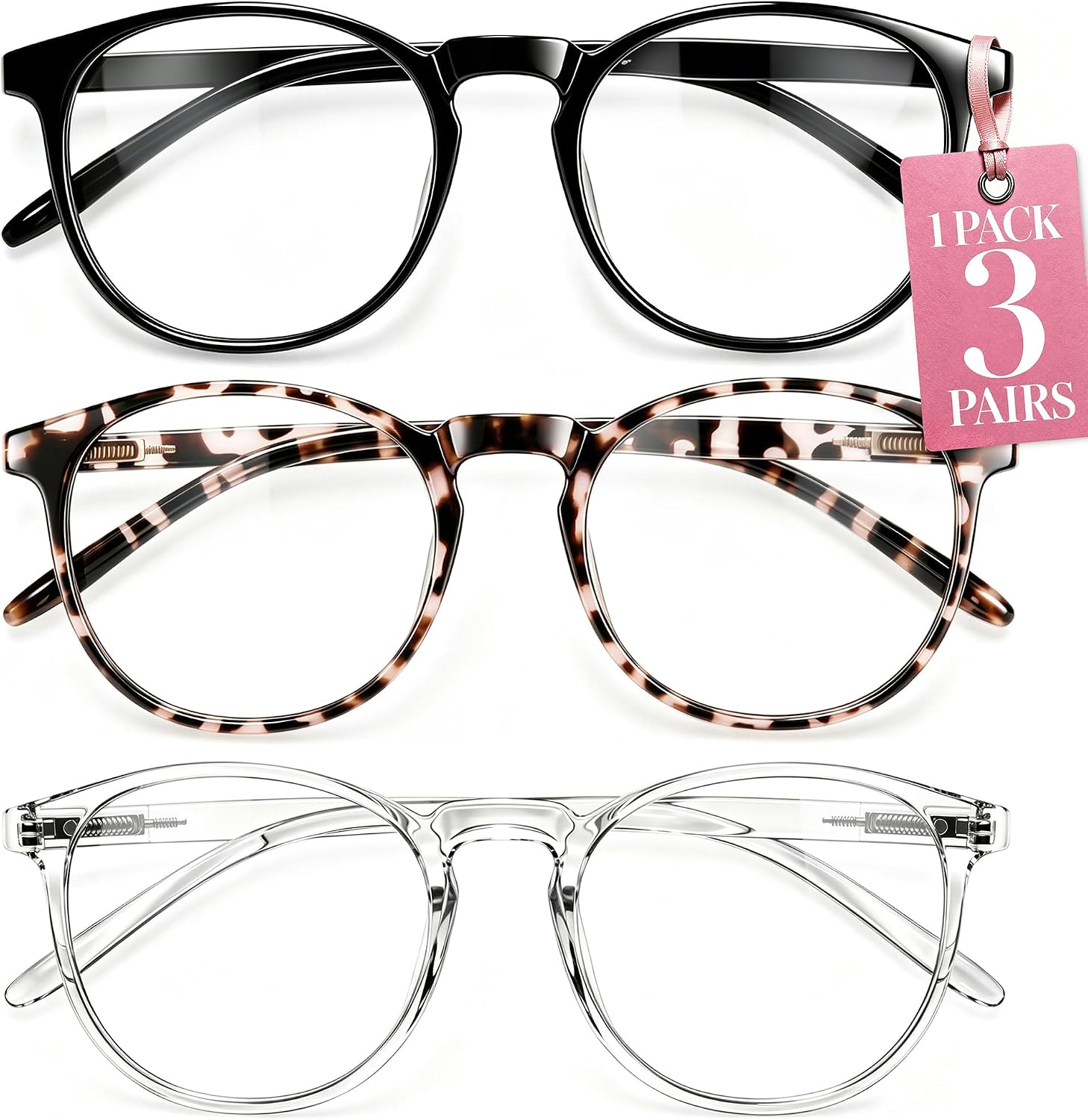 IBOANN Blue Light Blocking Glasses for Women - 3 Pack | Blue Light & UV Protection, Round Frames, Screen-Ready Style, Chic & Comfy