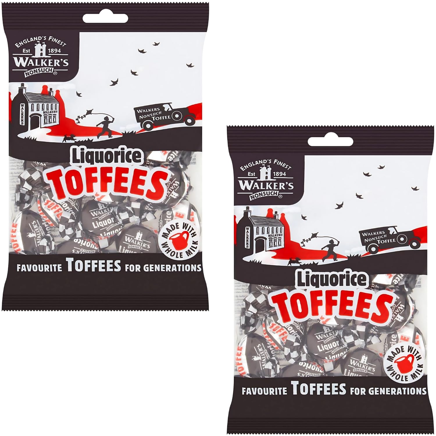 Walkers' Nonsuch Liquorice Toffees | with Condensed Milk & Black Treacle | Imported from the UK | Traditional British Candy | Old Fashioned Licorice Toffee | 5.29 Oz (Pack of 2)