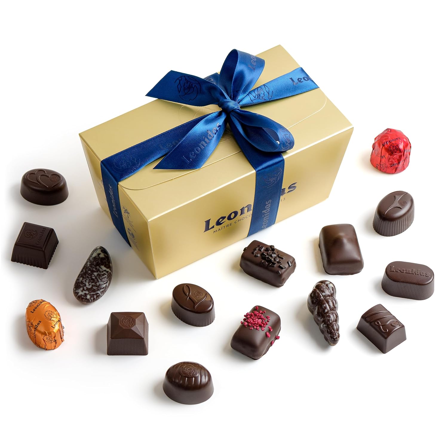 Leonidas Belgian Dark Chocolate Gift Box - 30 pcs (1 lb / 453 g) - Birthday Thank You Anniversary Congratulations Gift Basket Gold Ribbon Gourmet Candy Assortment